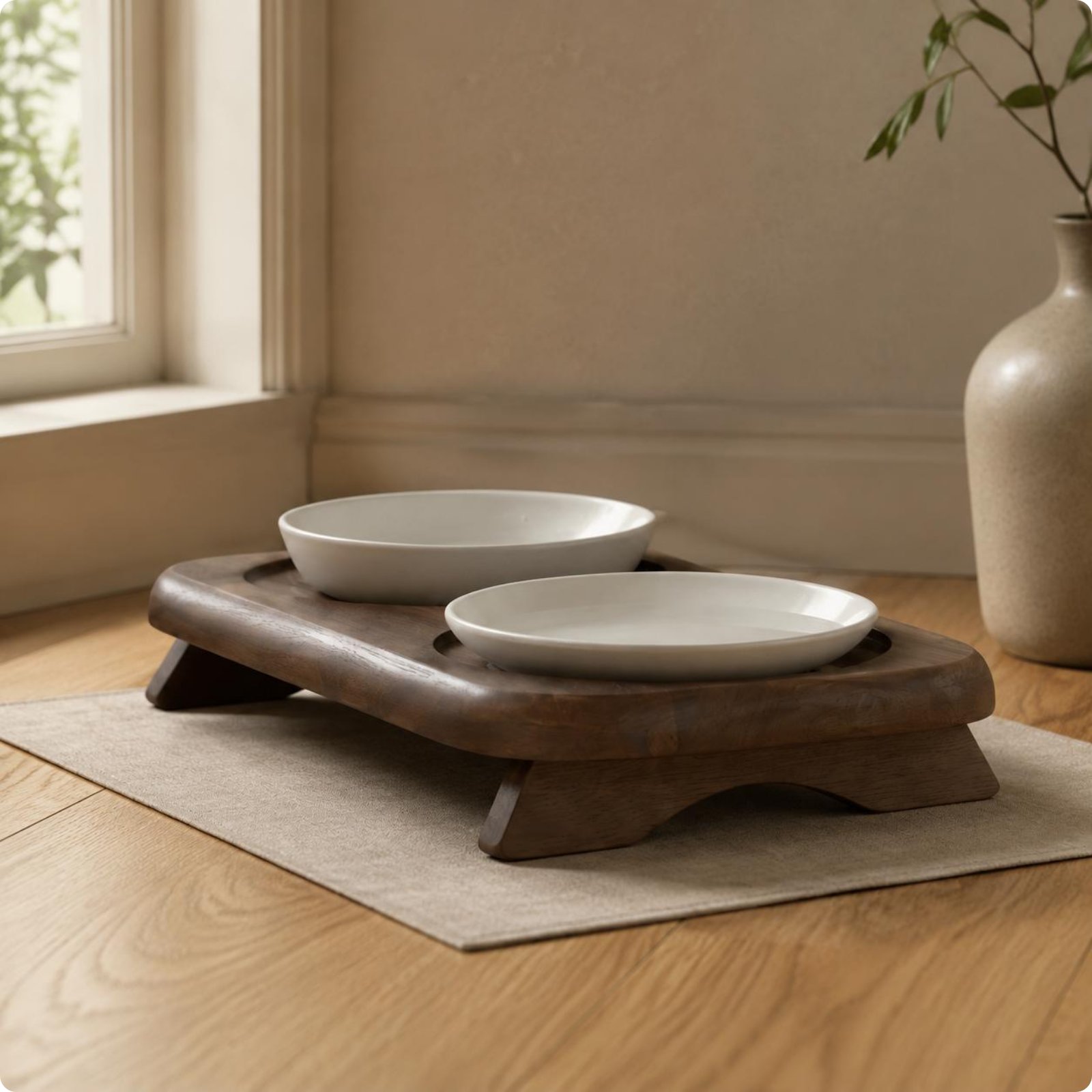 Double Ceramic Pet Bowl Stand Non-Slip Elevated Feline Bowl Set Hard to Tip Over