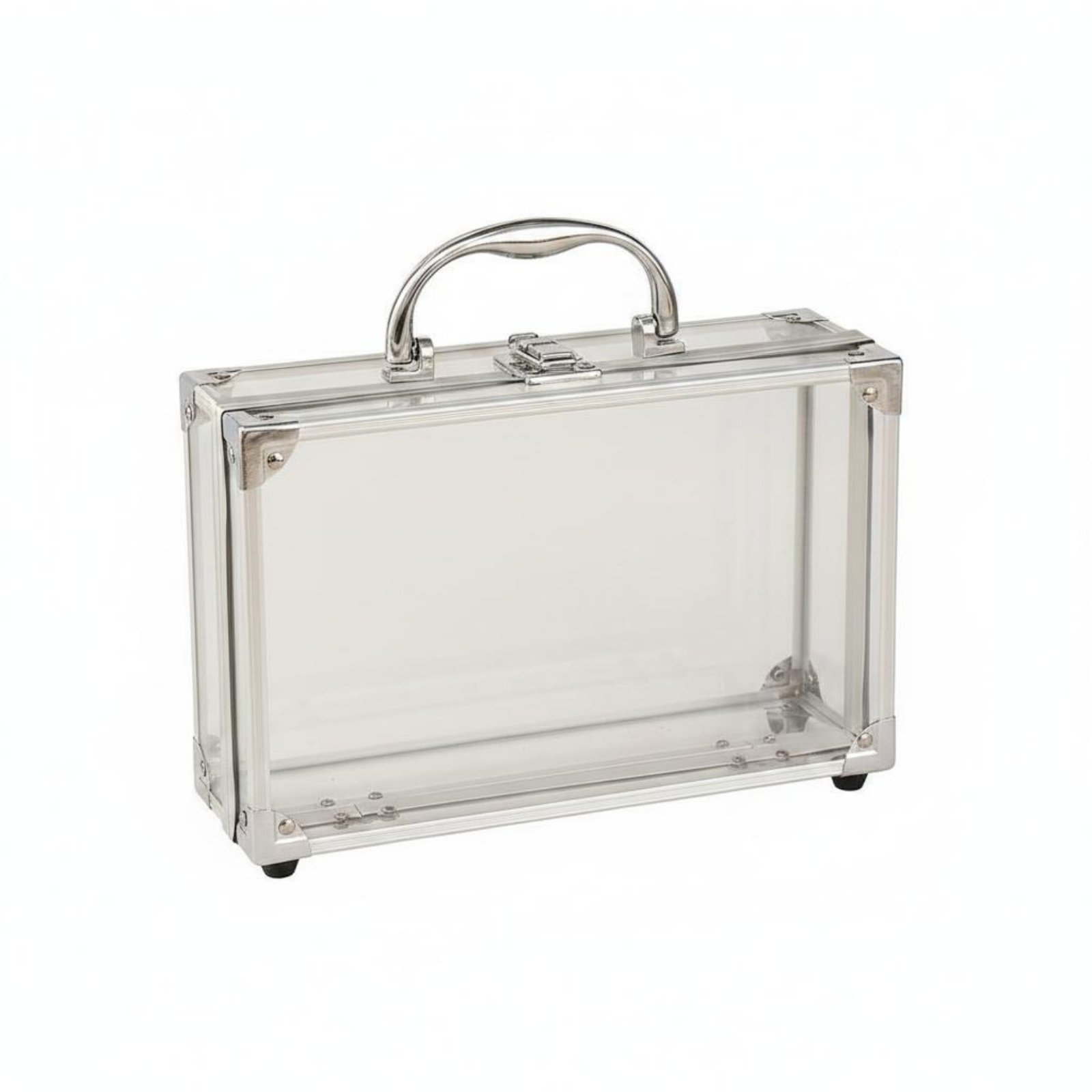 Transparent Makeup Case Metal Frame Aluminum Makeup Suitcase Lightweight Portable Cosmetic Storage Box for Travel, Outdoor