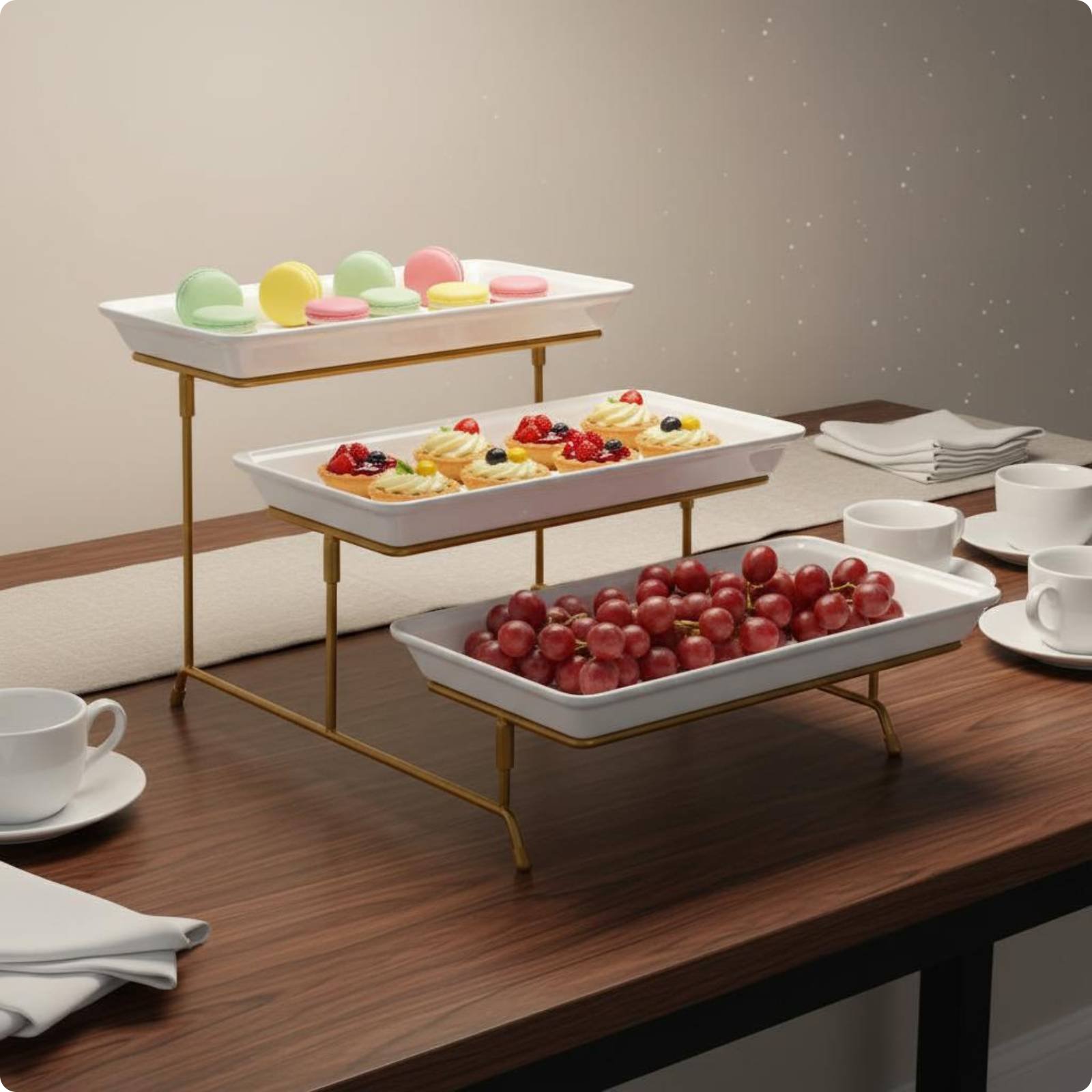 Three-Tier Dessert Stand Easy to Clean Triple Tier Fruit Tray Removable Trays