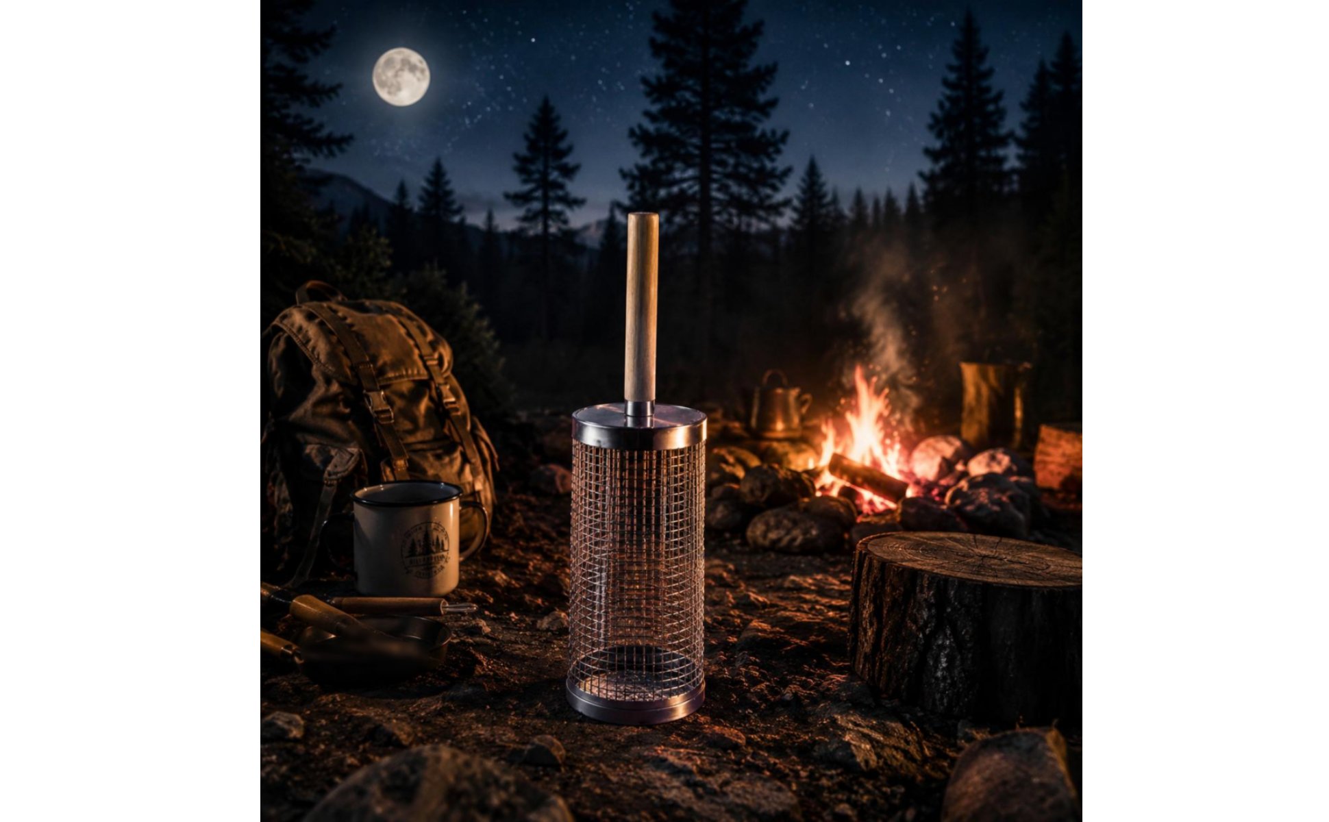 Rollender Grillkorb Rotierend Holzgriff-Grillkorb Rostfreier Stahl für Outdoor