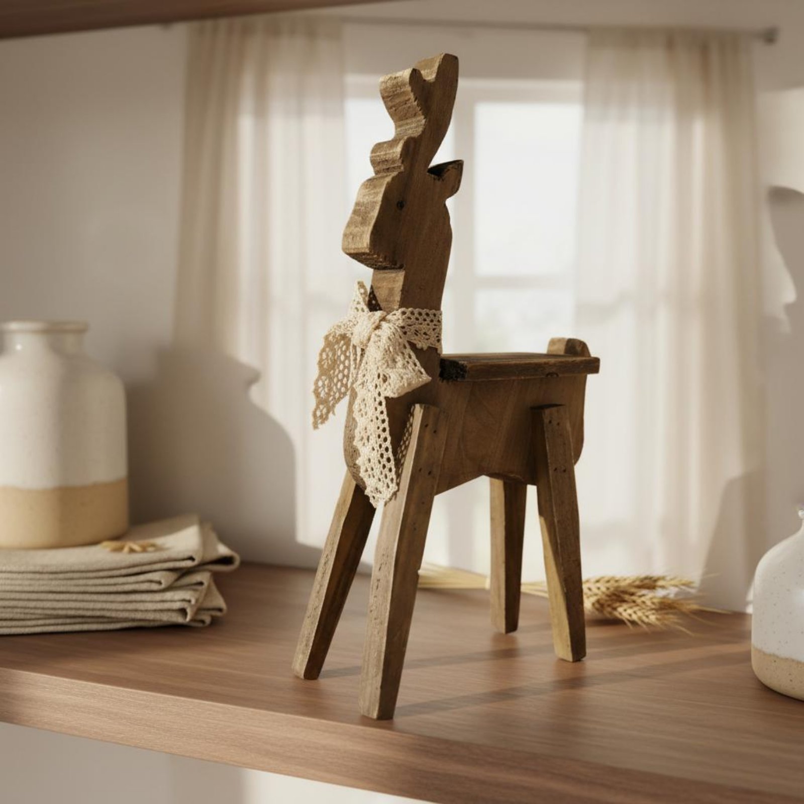 Distressed Wooden Deer Decor Handmade Wooden Deer Statue Hand-Carved detailed image 2