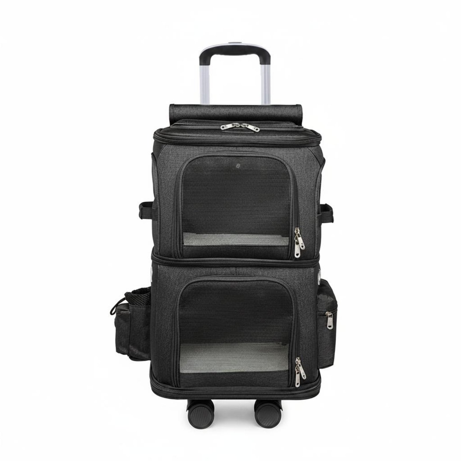 Double Layer Cat Carrier Telescopic Handle Rolling Cat Carrier Removable Compartments Animal Gear for Outdoor