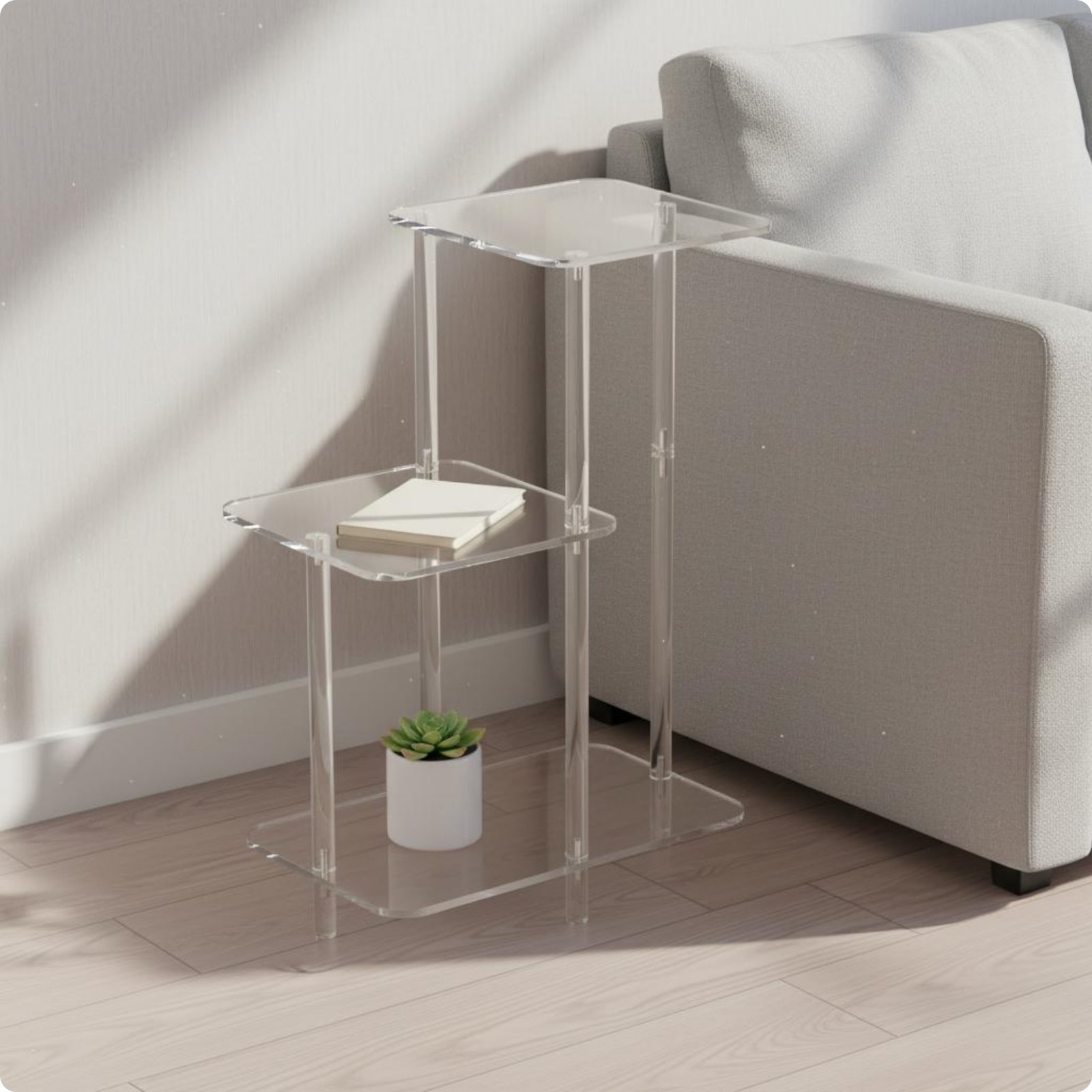 Dreistöckiger Beistelltisch transparent transparentes Standregal mehrstöckig