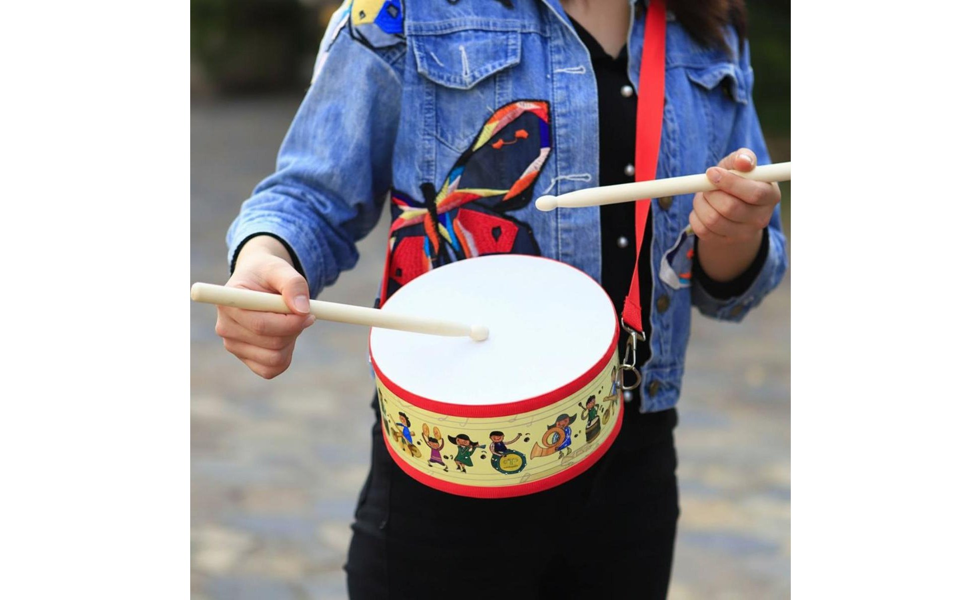 Small Battle Drum Includes Drumsticks Double Sided Drum Sturdy for Music Class