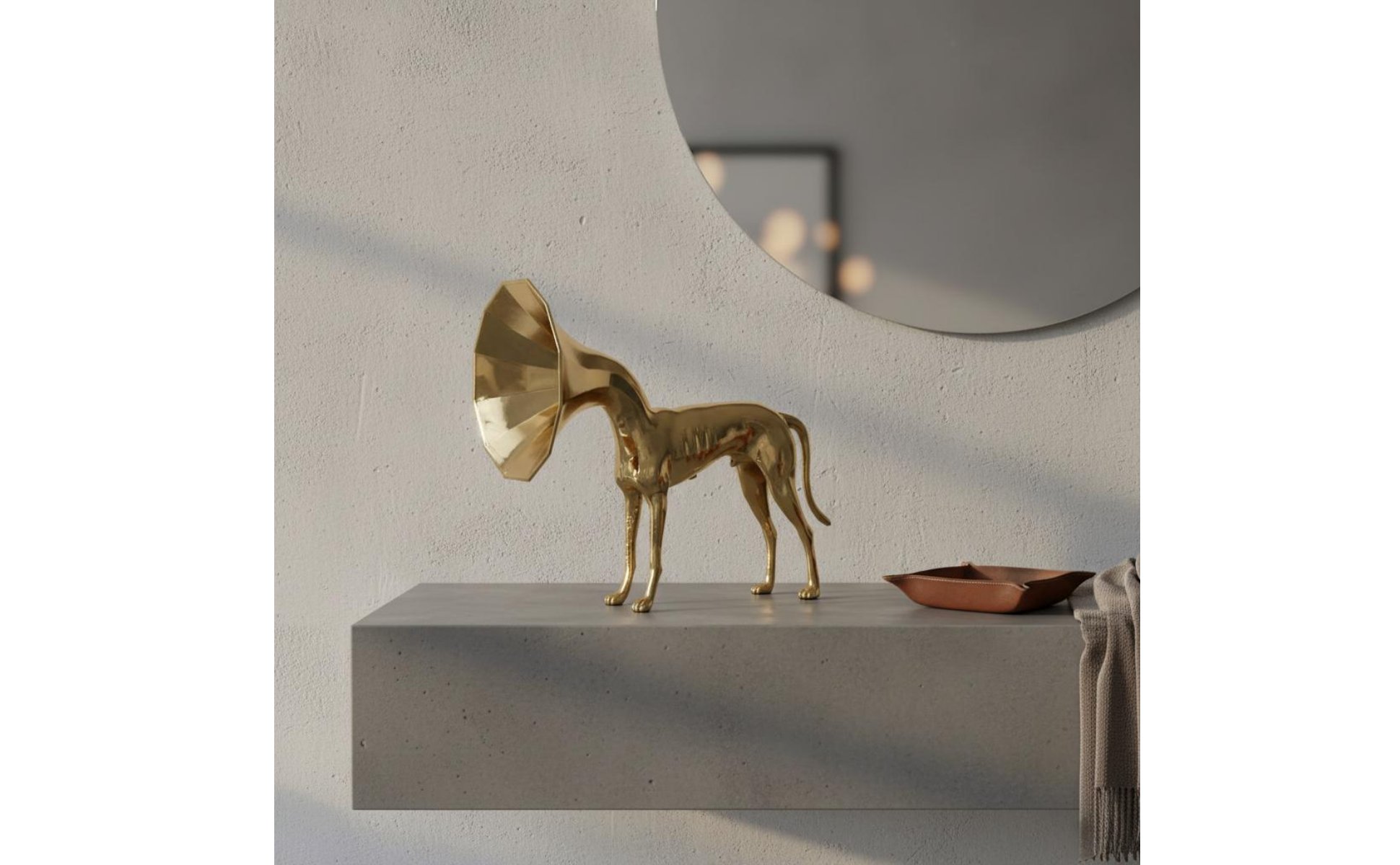 Goldene Trompeten-Hundefigur Goldfarben Hundefigur Glänzende Oberfläche