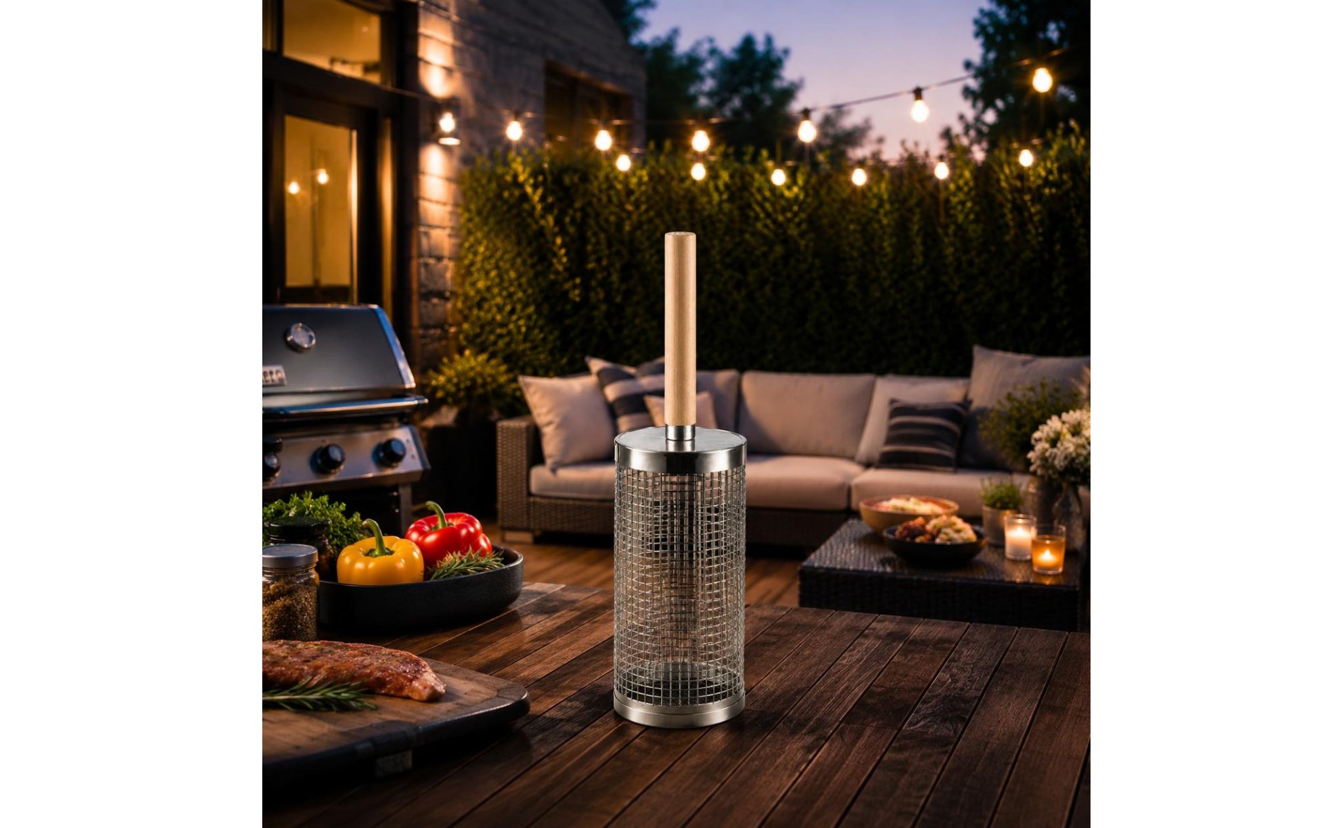 Rollender Grillkorb Rotierend Holzgriff-Grillkorb Rostfreier Stahl für Outdoor