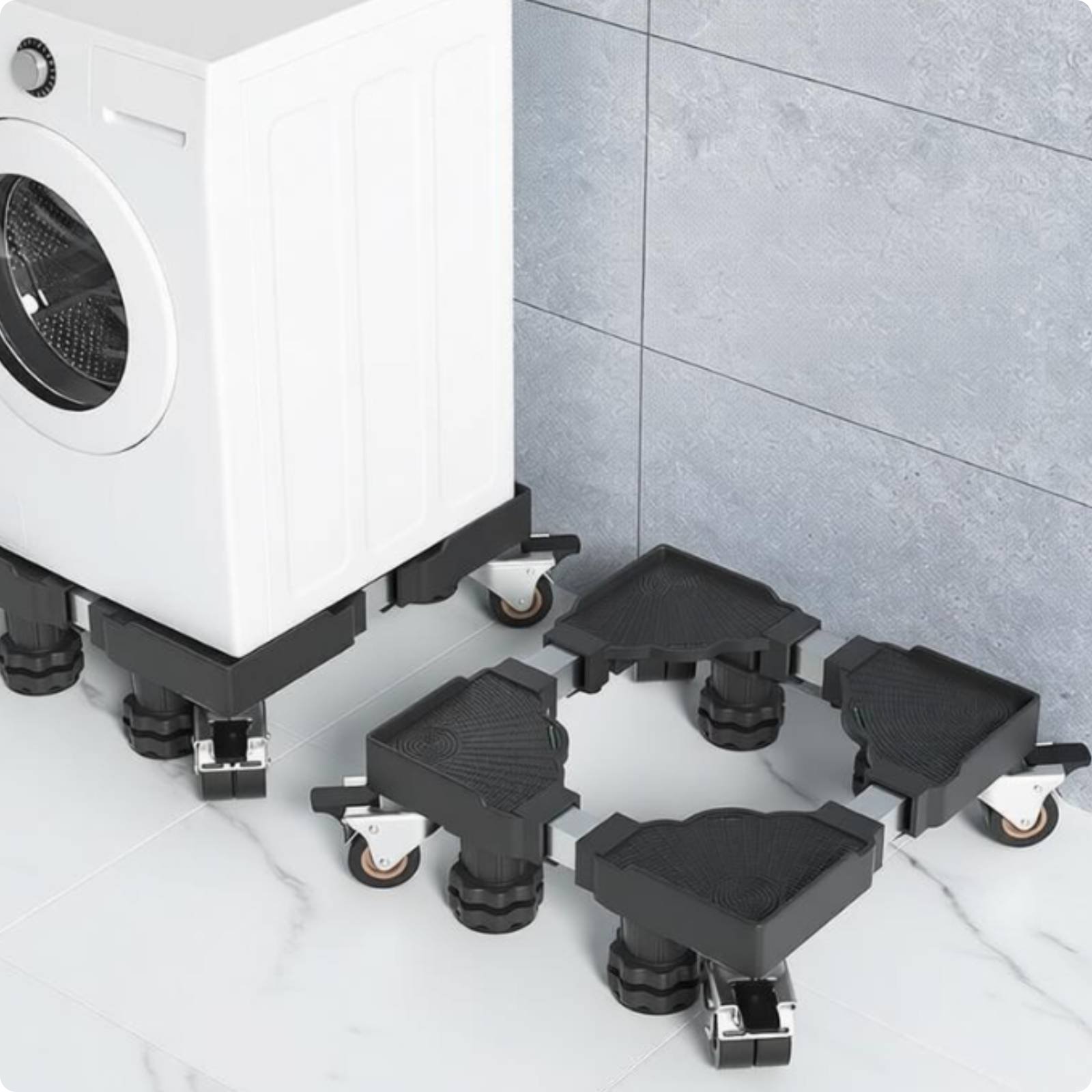 Adjustable Washer Pedestal Movable Adjustable Laundry Appliance Base Wheeled Design Heavy Duty Appliance Pedestal