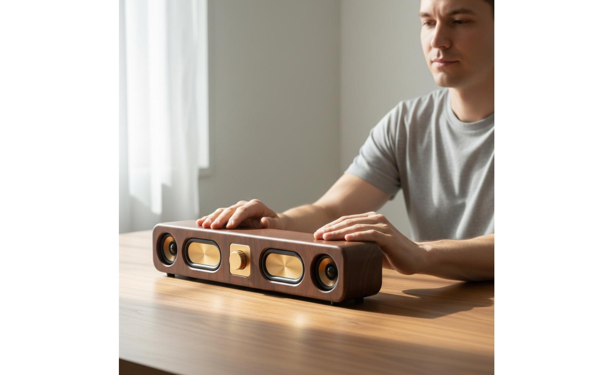 Retro Bluetooth Speaker Bass Boosted Vintage Wooden Speaker Aux Input for Office
