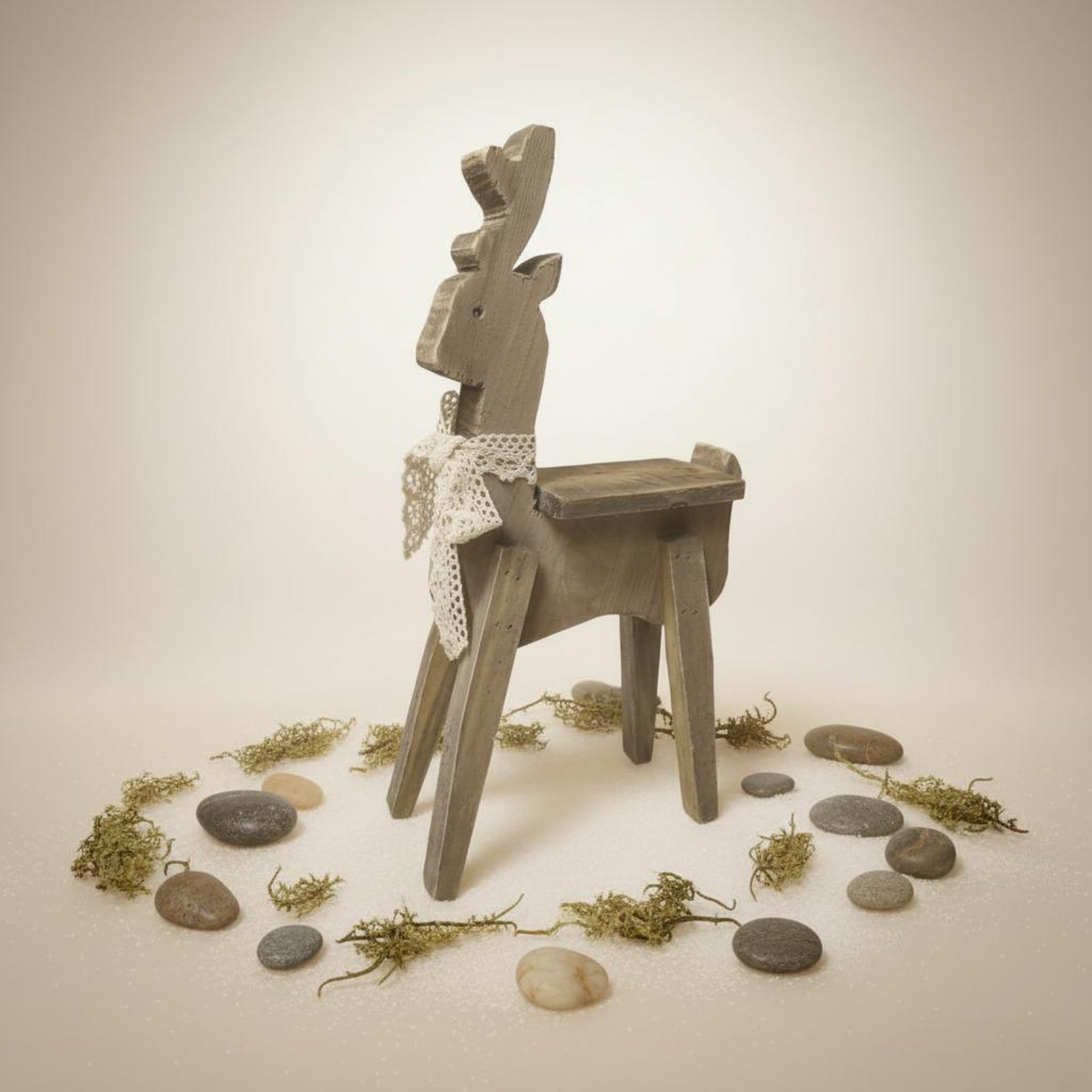 Distressed Wooden Deer Decor Handmade Wooden Deer Statue Hand-Carved detailed image 4