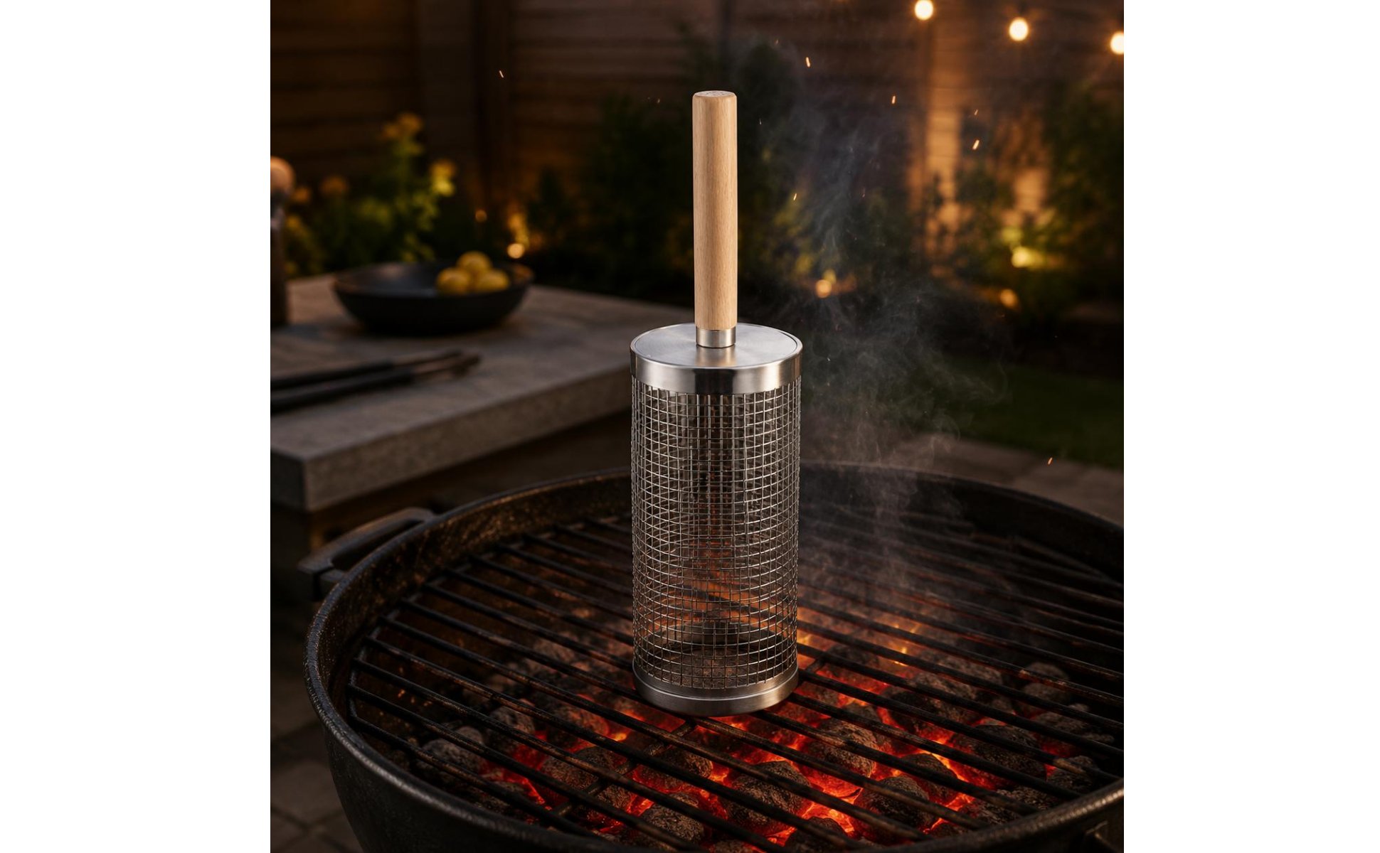 Rollender Grillkorb Rotierend Holzgriff-Grillkorb Rostfreier Stahl für Outdoor