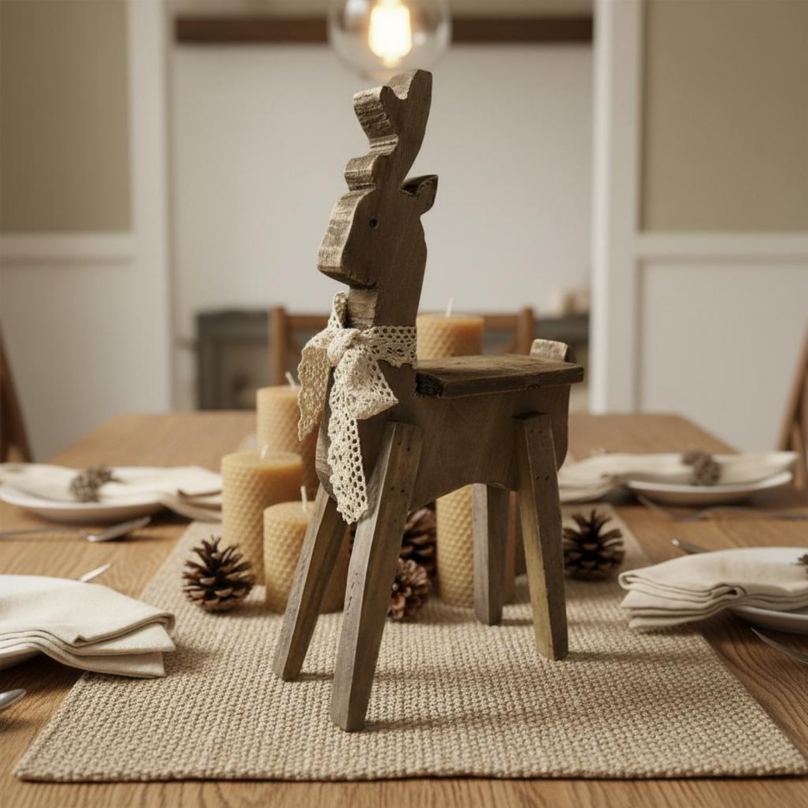 Distressed Wooden Deer Decor Handmade Wooden Deer Statue Hand-Carved detailed image 6