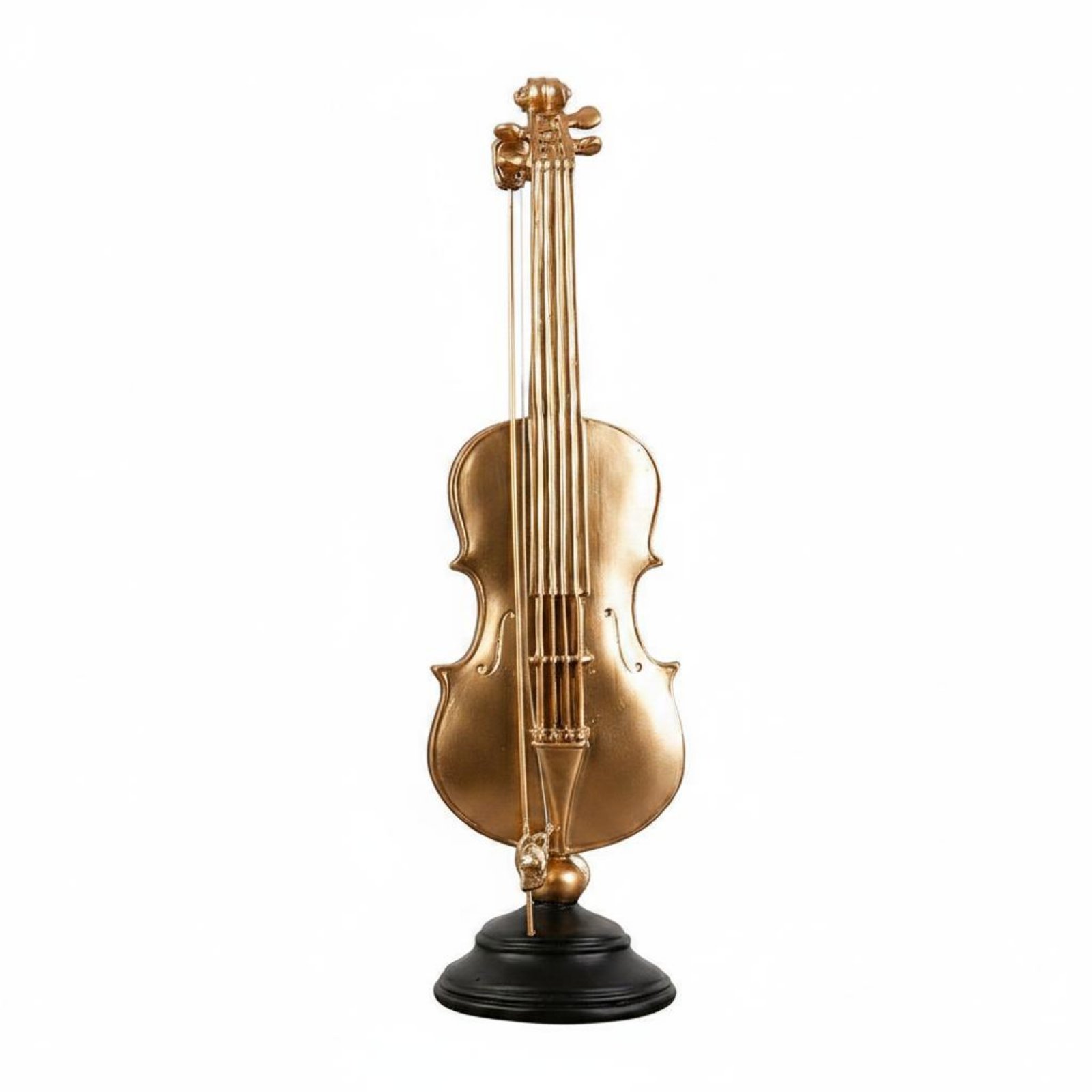 3 Pieces Violin Statue Gift Idea Musical Instrument Figurine Gold Finish Ornament Set for Living Room, Office