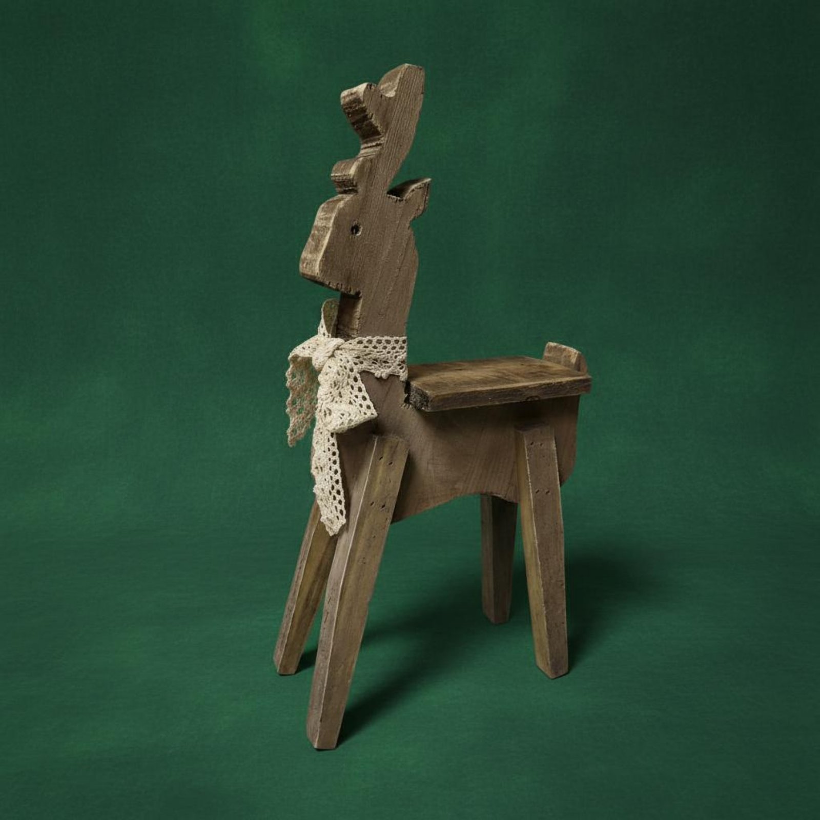 Distressed Wooden Deer Decor Handmade Wooden Deer Statue Hand-Carved main product image