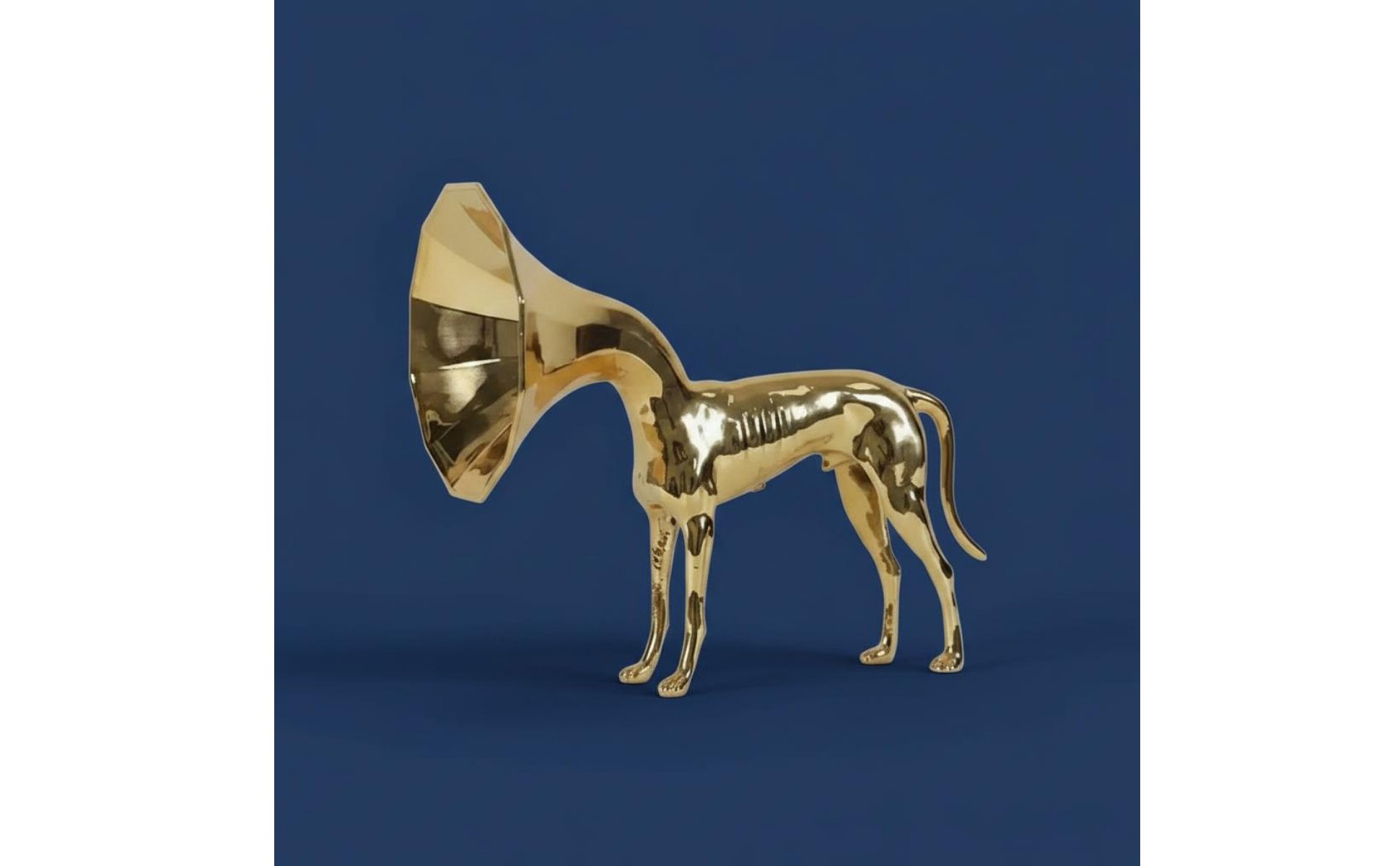 Goldene Trompeten-Hundefigur Goldfarben Hundefigur Glänzende Oberfläche