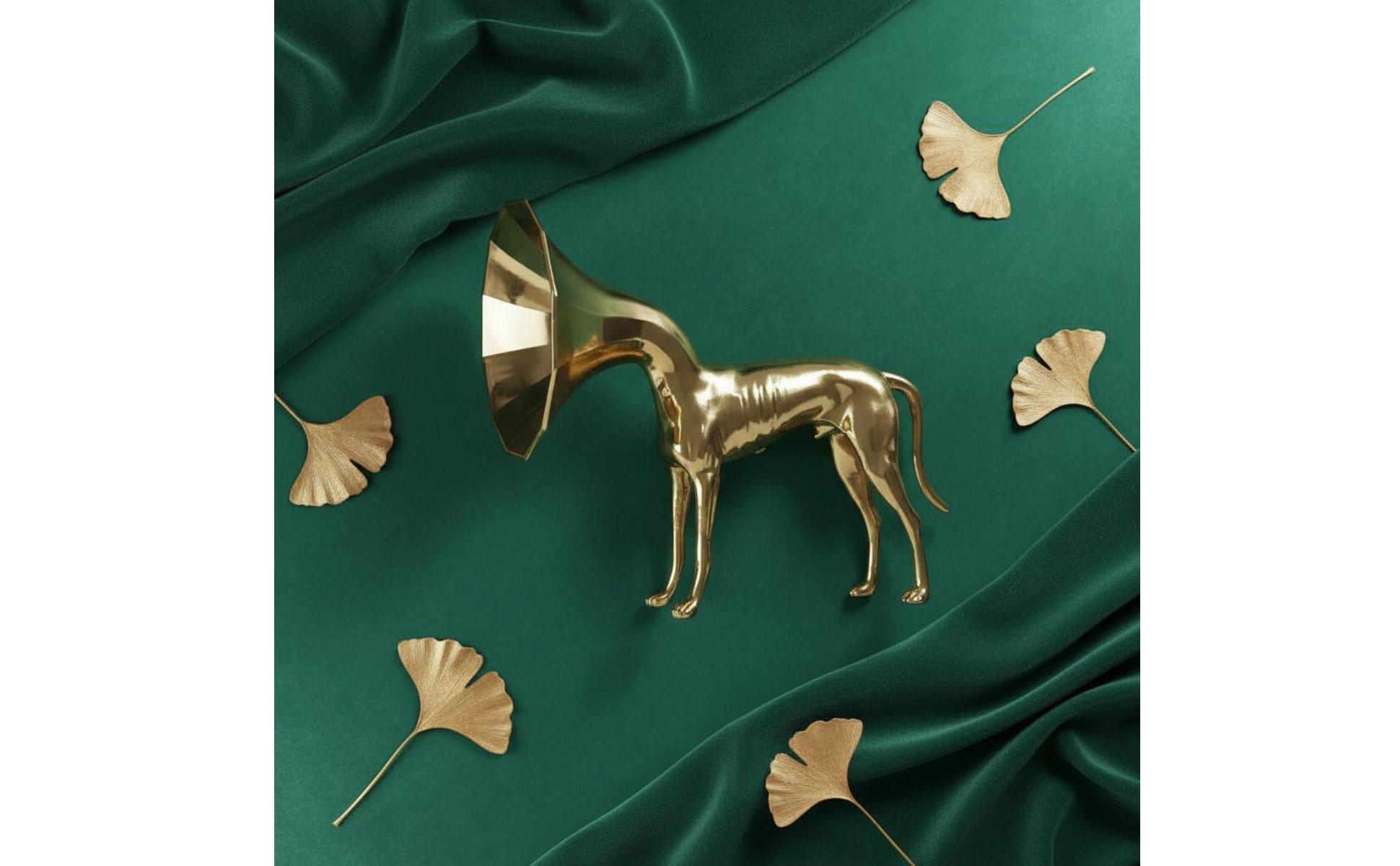 Goldene Trompeten-Hundefigur Goldfarben Hundefigur Glänzende Oberfläche