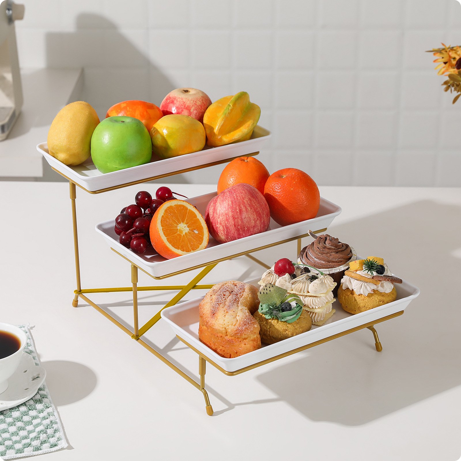 Three-Tier Dessert Stand Multifunctional 3 Tier Serving Stand Sturdy for Hotel