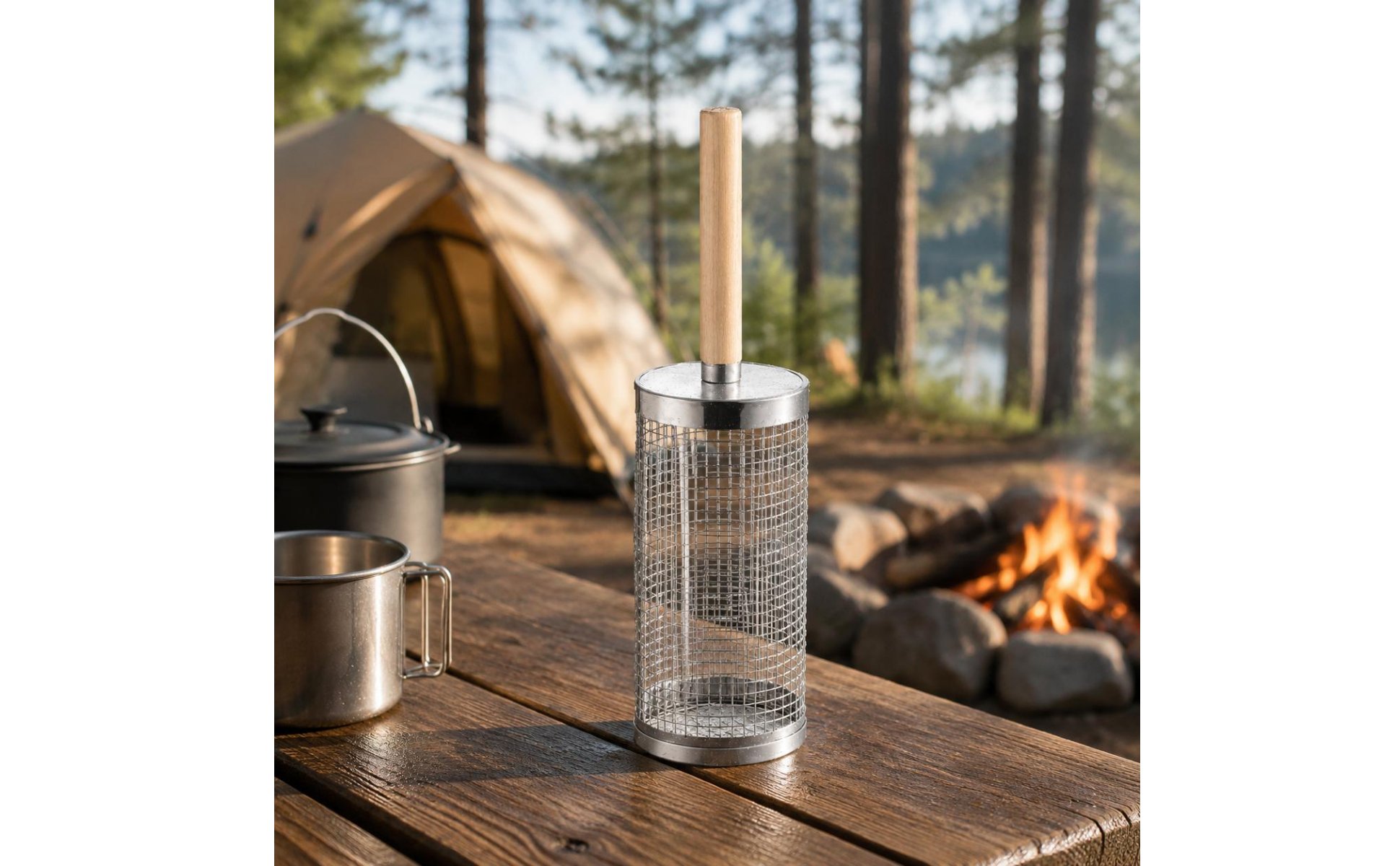 Rollender Grillkorb Rotierend Holzgriff-Grillkorb Rostfreier Stahl für Outdoor