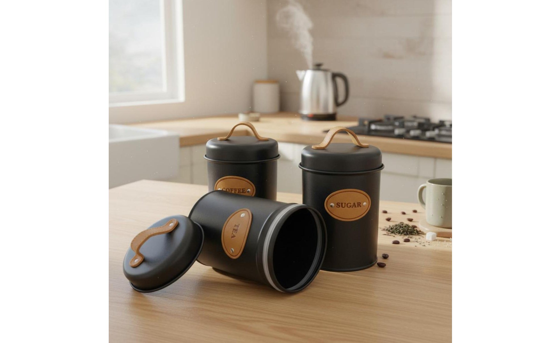3 Pieces Airtight Canister Set Moisture-Resistant Leaf Brew Tin Canister Nordic