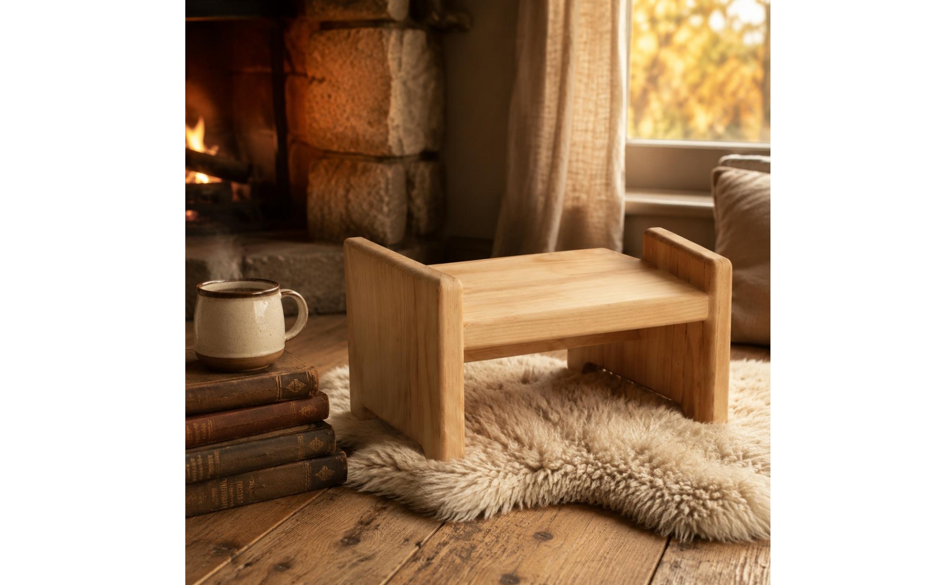 Wooden Box Stool Solid Wood Rectangular Wooden Stool Rounded Edges