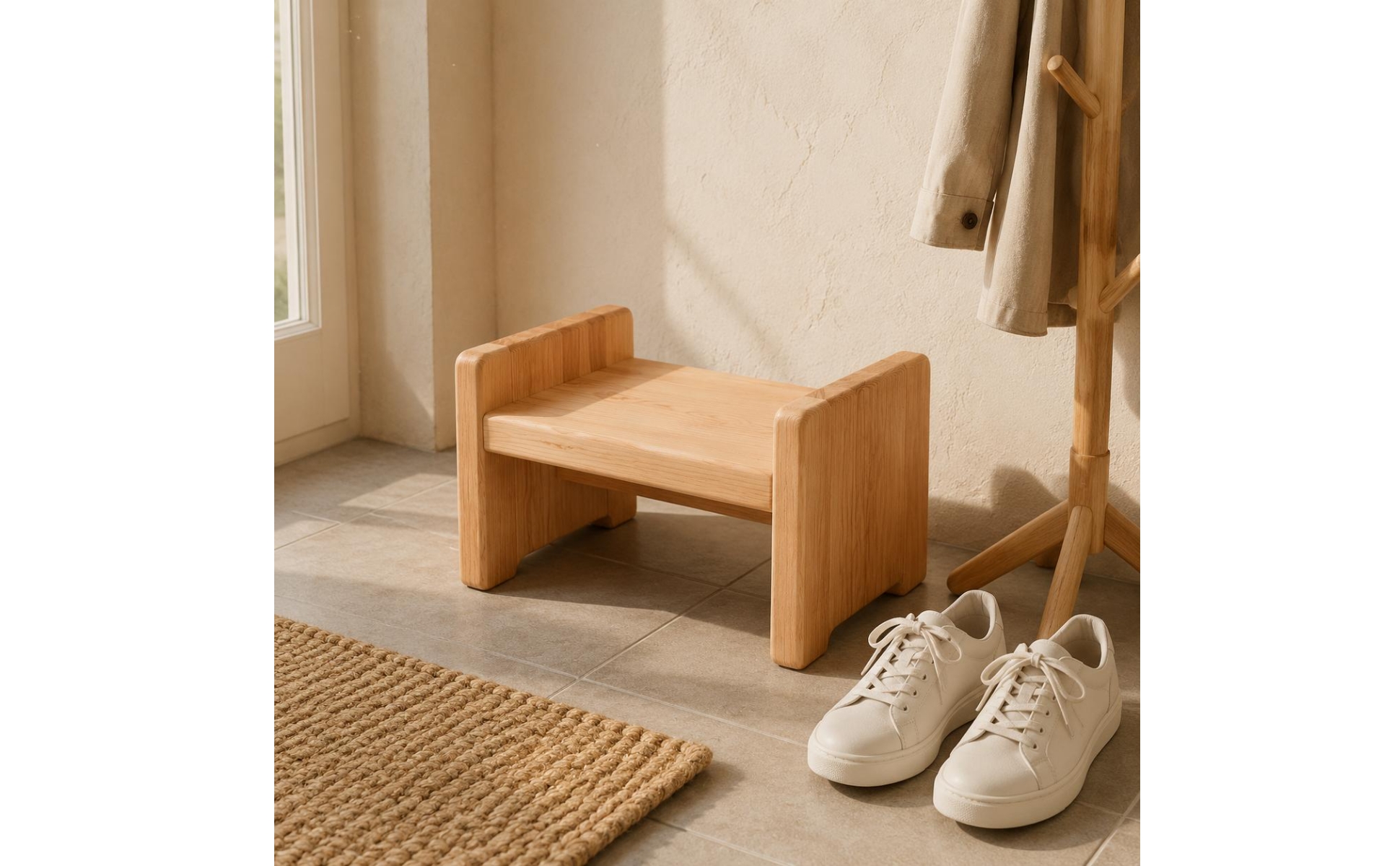 Wooden Box Stool Solid Wood Rectangular Wooden Stool Rounded Edges