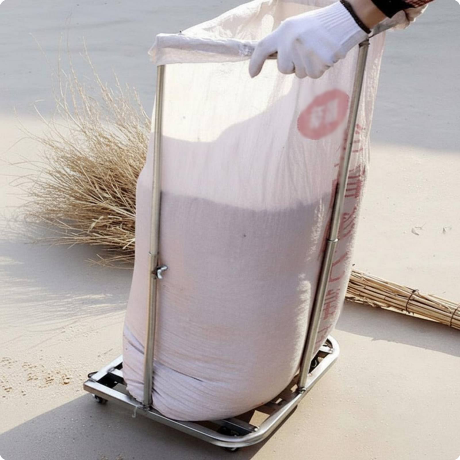 Wheeled Sack Holder Wheels Rolling Bag Stand Height Adjustable for Warehouse