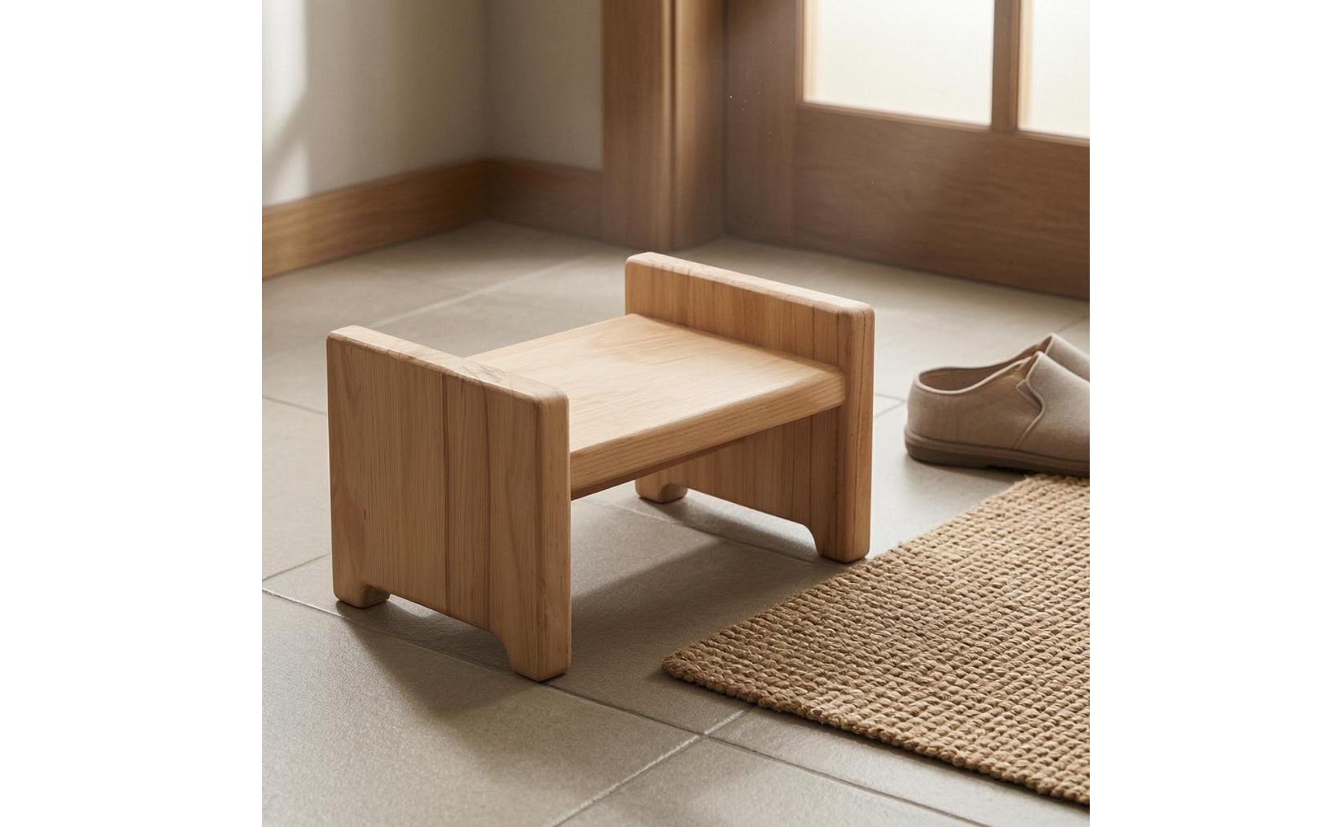 Wooden Box Stool Solid Wood Rectangular Wooden Stool Rounded Edges