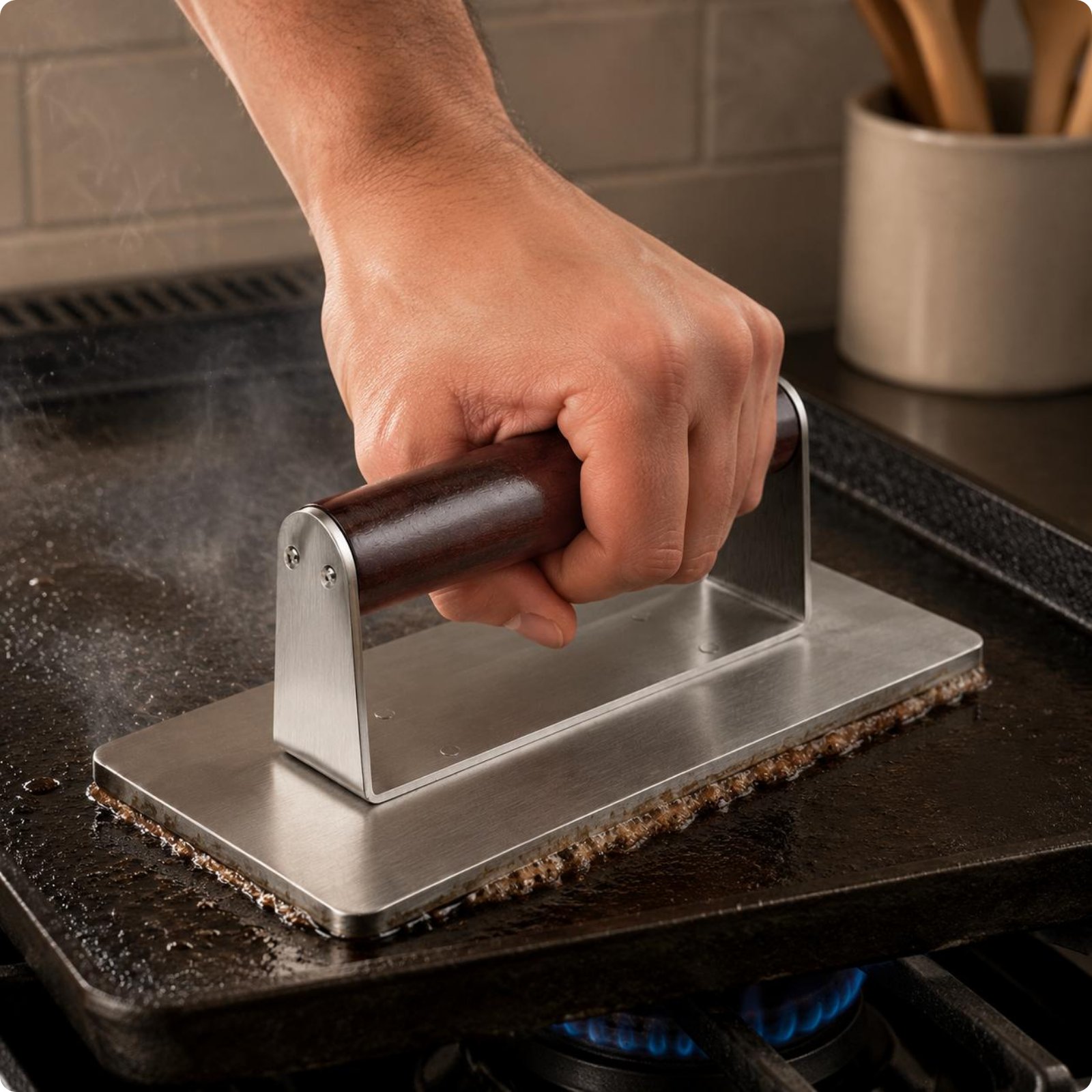 Burger Patty Press Wood Handle Meat Patty Shaper Flat Pressing Surface