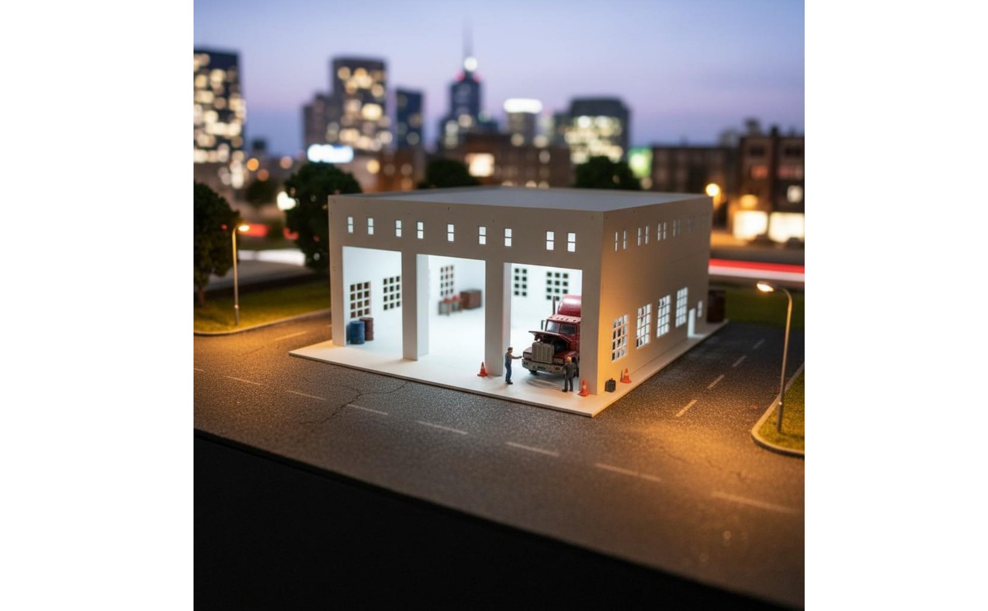 Double Decker Bus Workshop Scene Display Bus Depot Model for Collectors