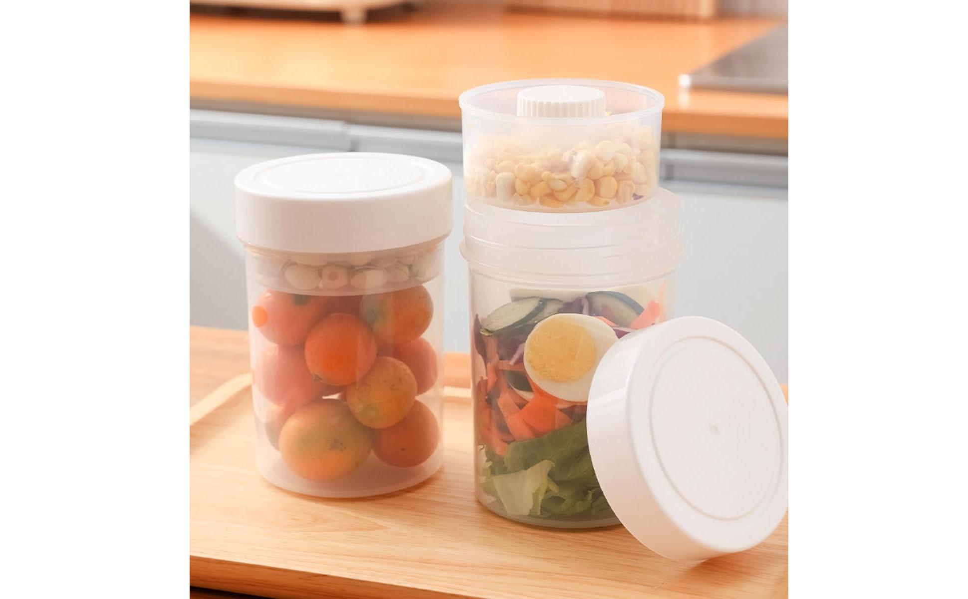 Salatdose Transparent zweistöckiger Vorratsbehälter mikrowellengeeignet für Büro