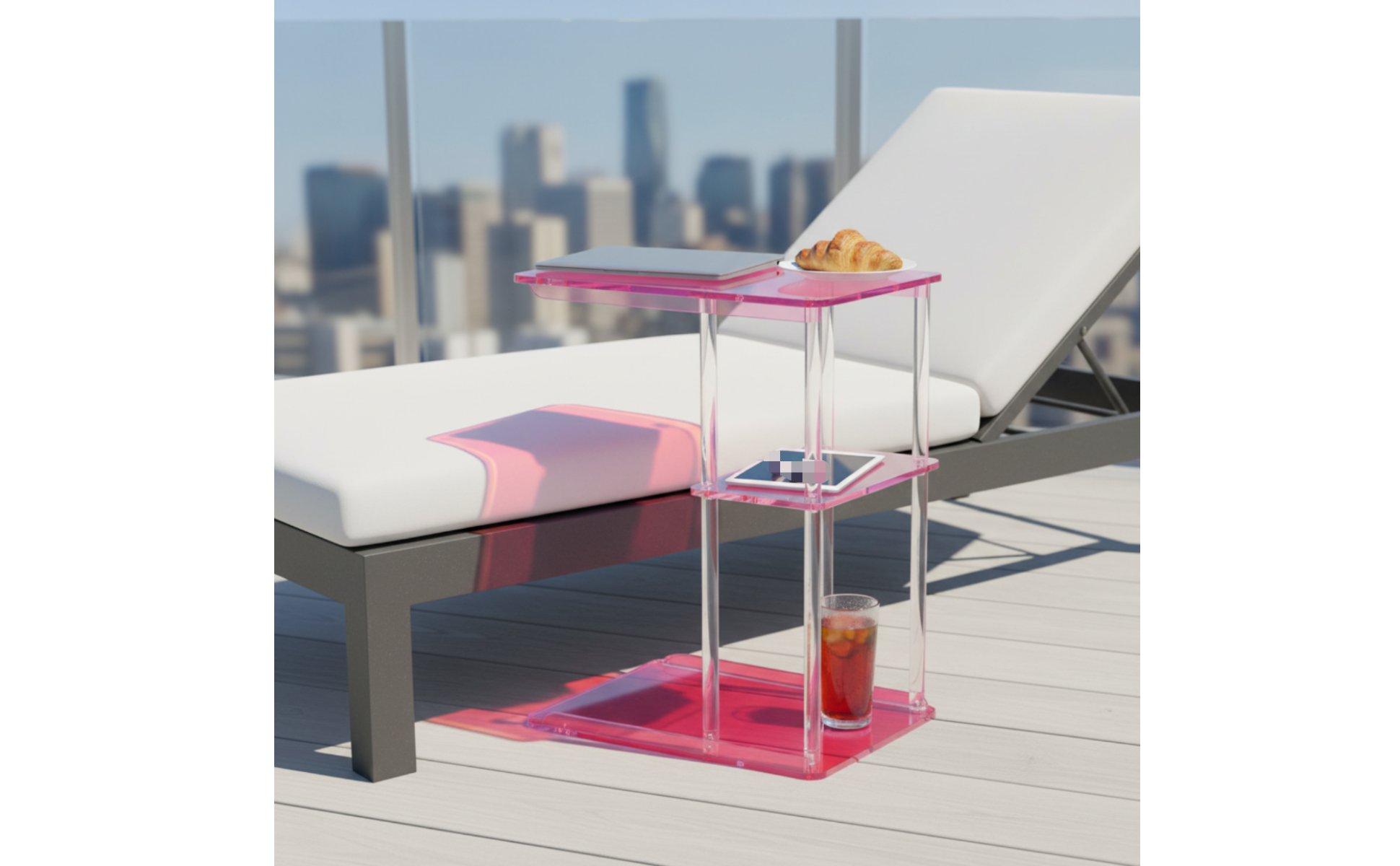 Dreistöckiger C-Tisch transparent Möbel farbig für Wohnzimmer, Schlafzimmer