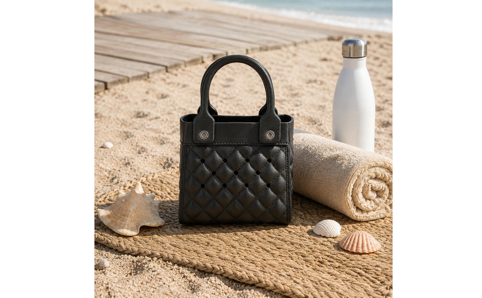 Quilted Tote Handbag Cutout Feature uncoveredTop Tote Handbag Reinforced Side