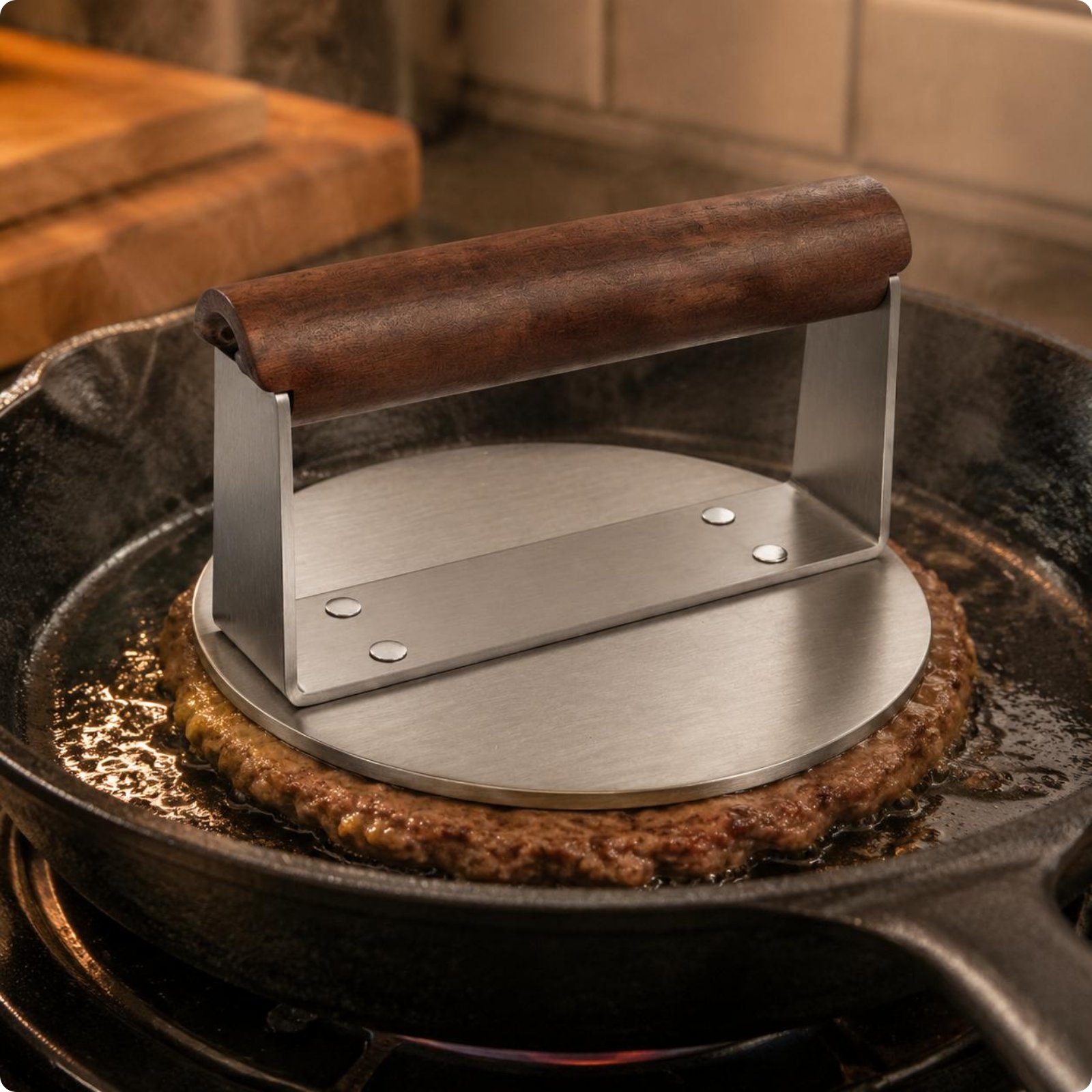 Burger Patty Press Wood Handle Meat Patty Shaper Round Shape