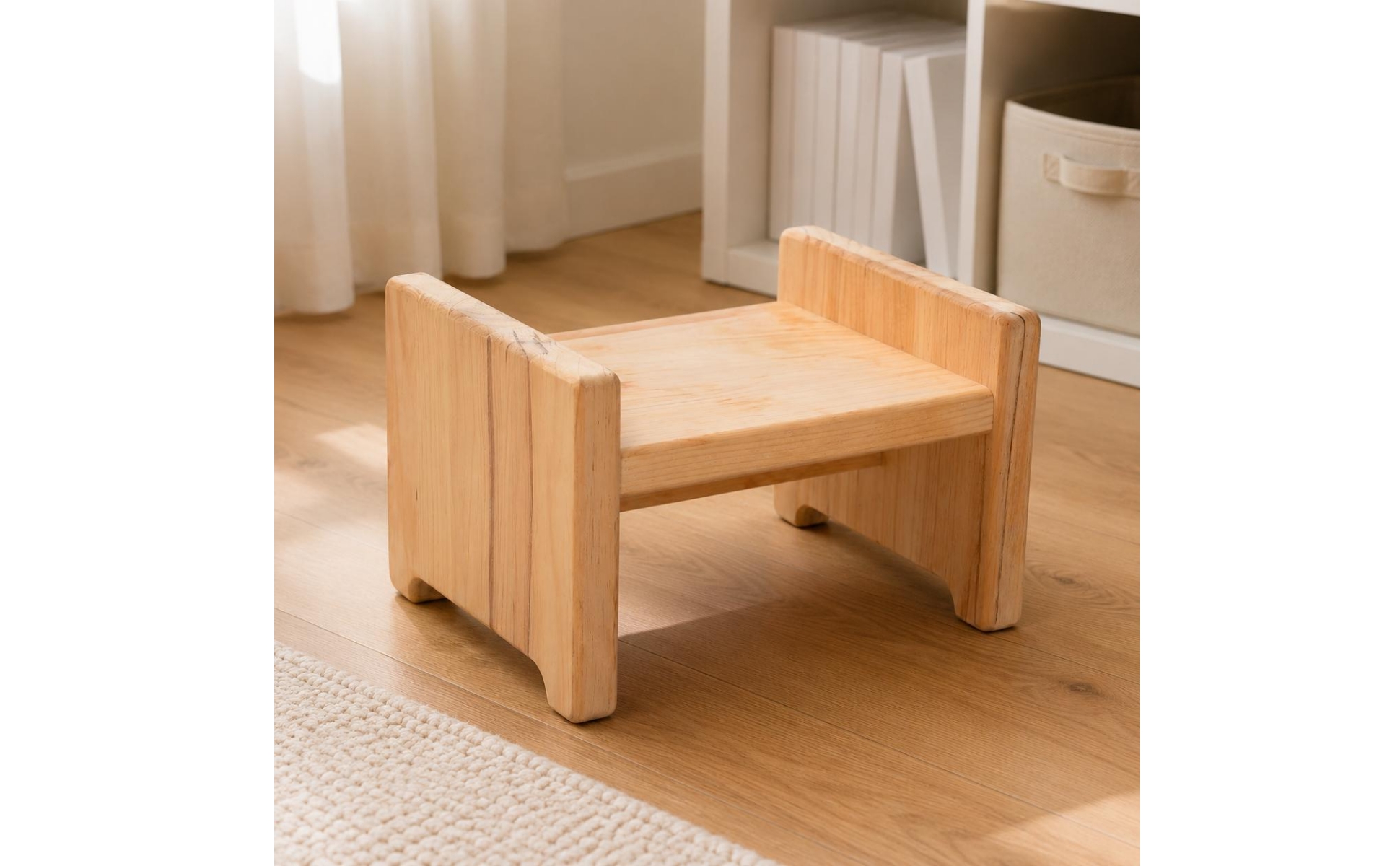 Wooden Box Stool Solid Wood Rectangular Wooden Stool Rounded Edges