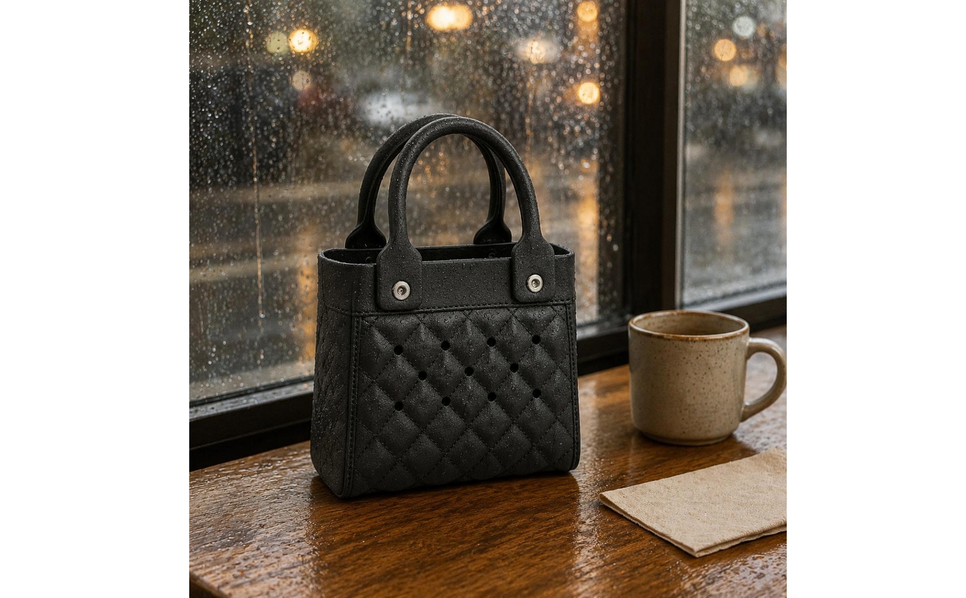 Quilted Tote Handbag Cutout Feature uncoveredTop Tote Handbag Reinforced Side