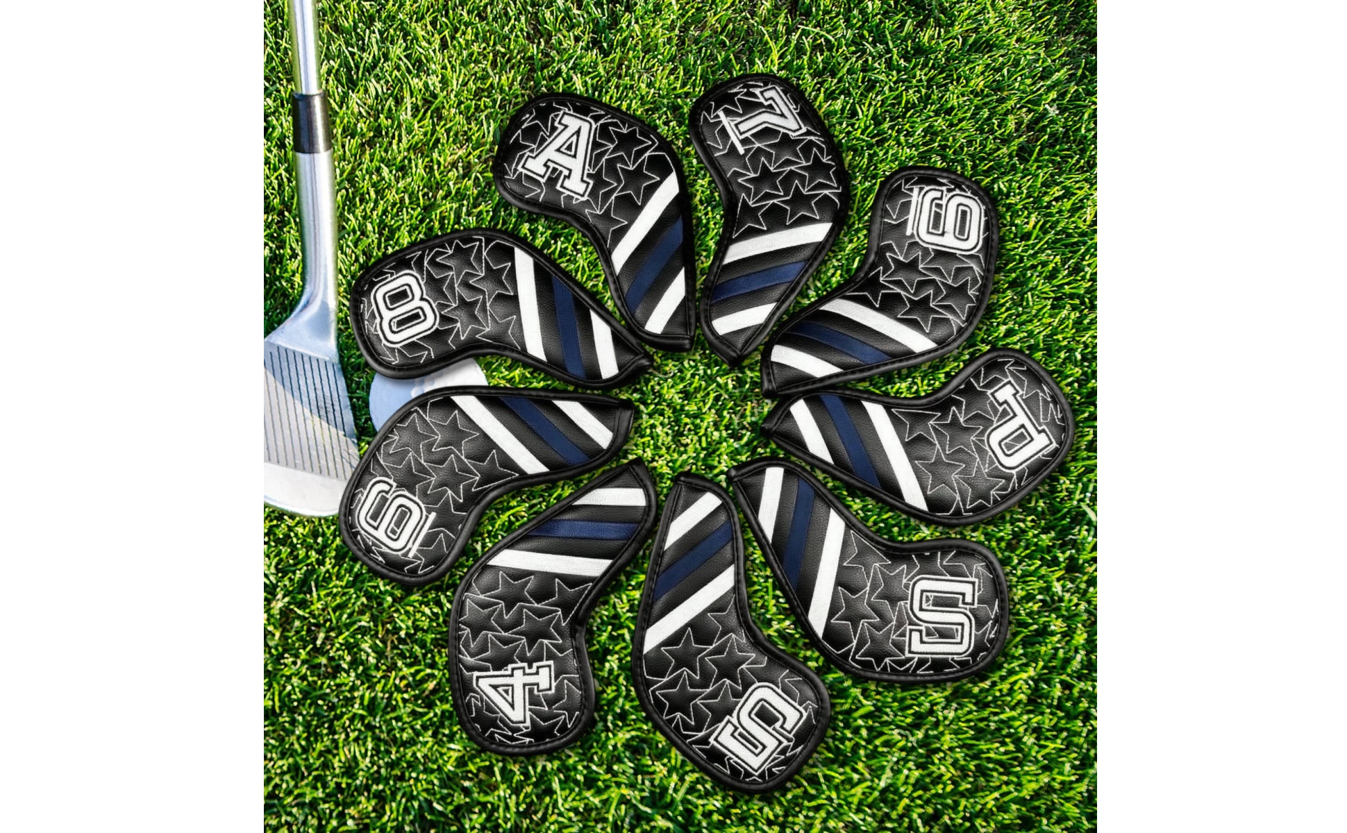 Golf Club Head Cover Embroidered Star Padded Golf Head Cover Striped Panels