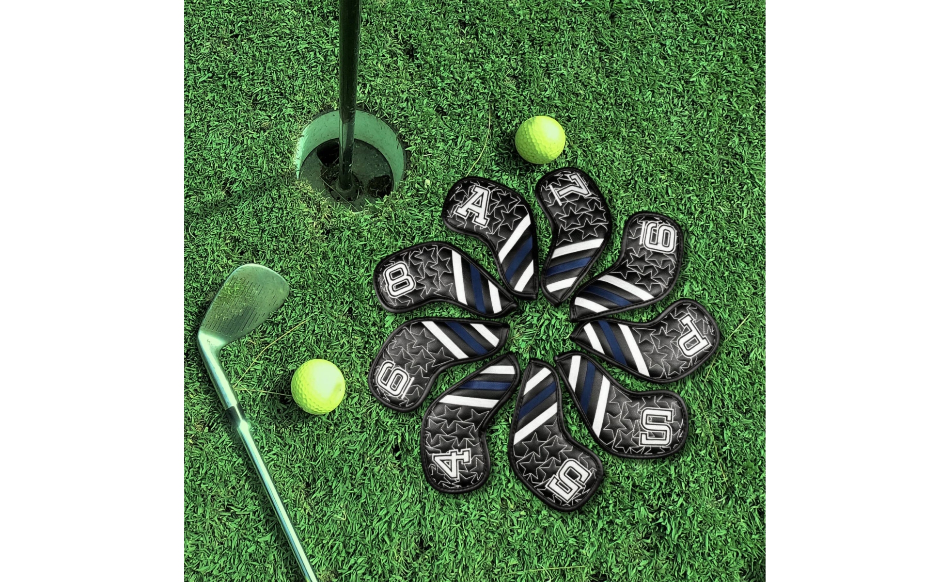 Golf Club Head Cover Embroidered Star Padded Golf Head Cover Striped Panels