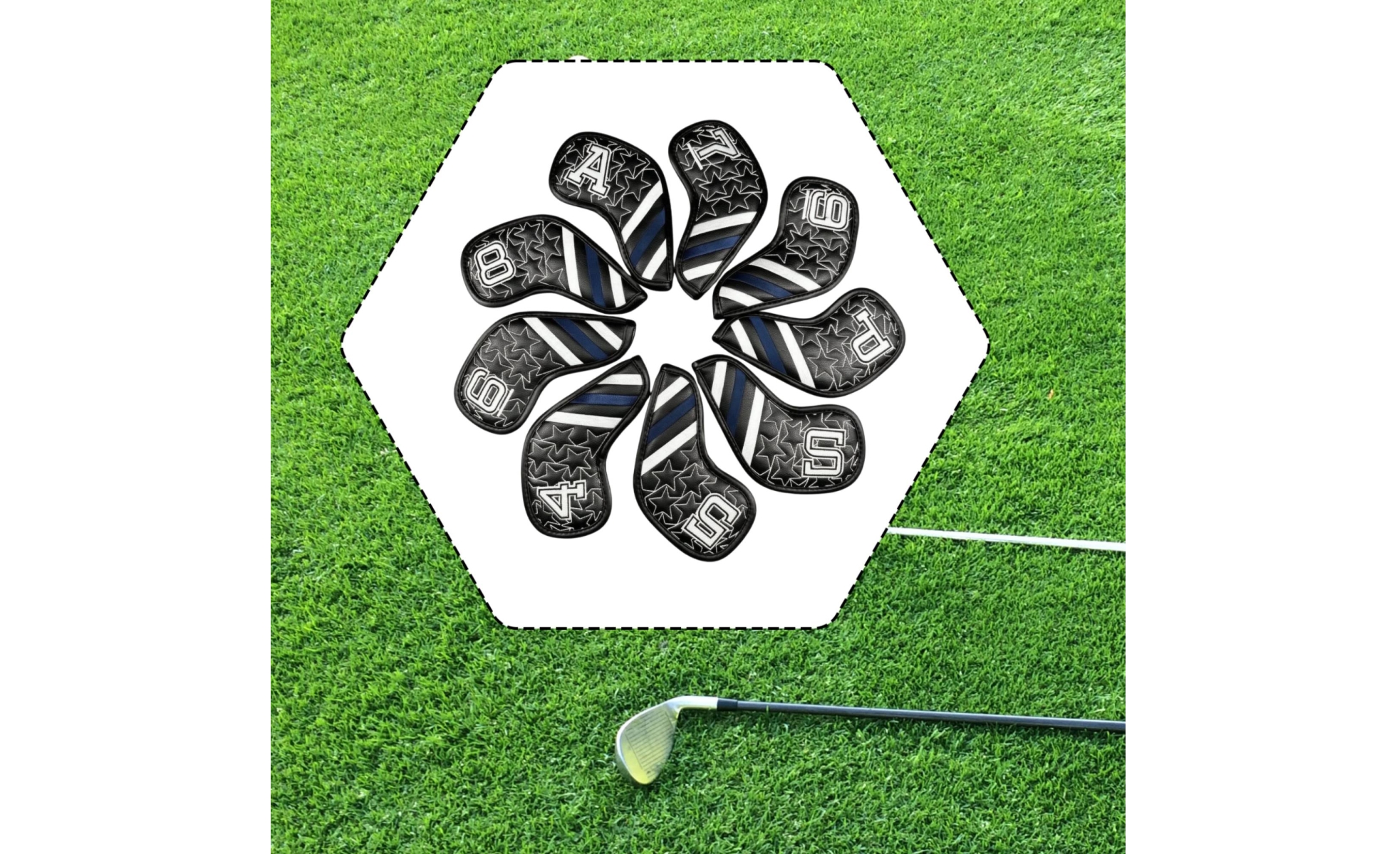 Golf Club Head Cover Embroidered Star Padded Golf Head Cover Striped Panels