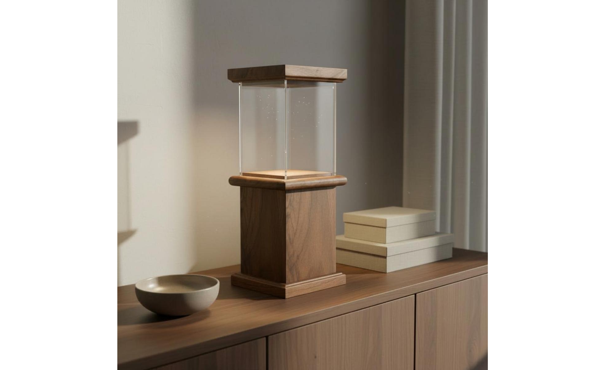 Dustproof Model Showcase Transparent Cover Figurine Display Case Wooden Base