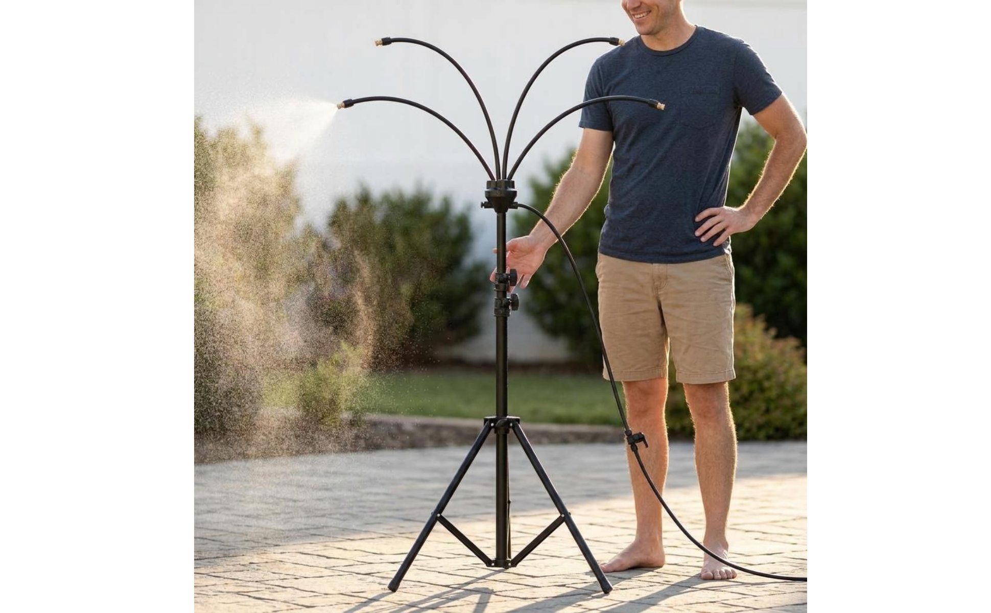 Tripod Misting System Multi-Outlet Garden Misting Spray System Curved Arms