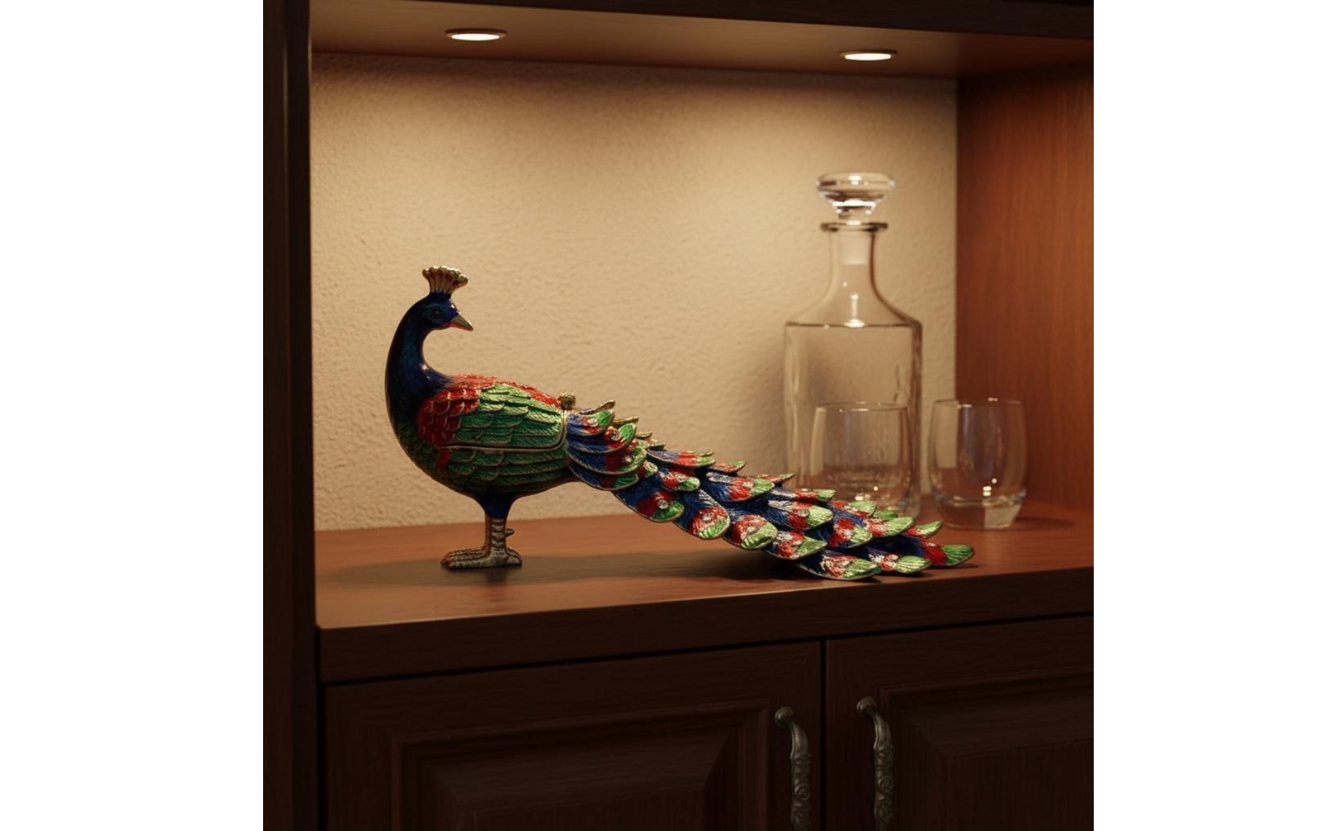 2 Pieces Peacock Decorative Figurine Enamel Finish Peacock Figurine Rhinestone