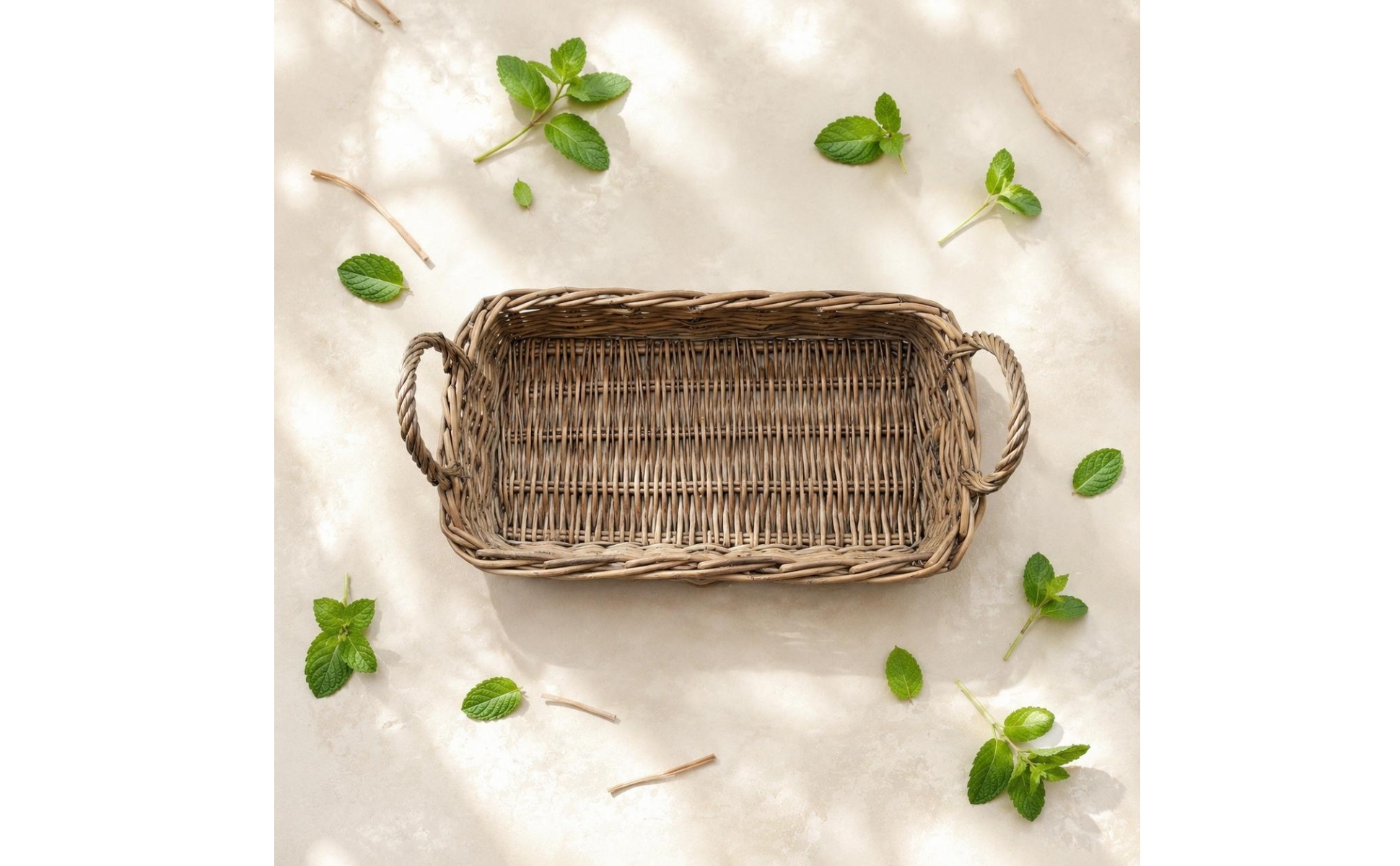 Rectangular Wicker Basket Shallow Rectangular Tray Basket Airy Weave for Desk