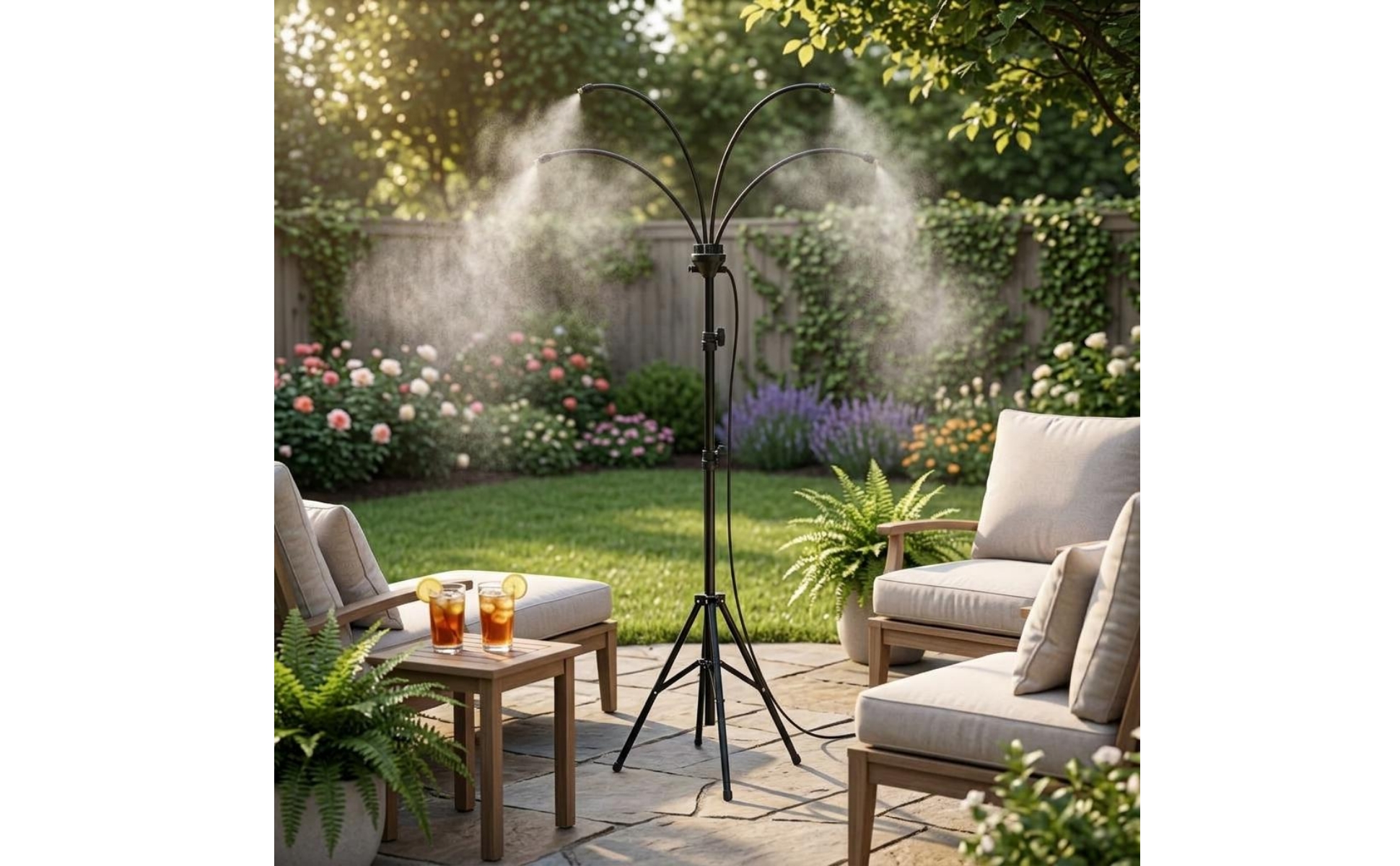 Tripod Misting System Multi-Outlet Garden Misting Spray System Curved Arms