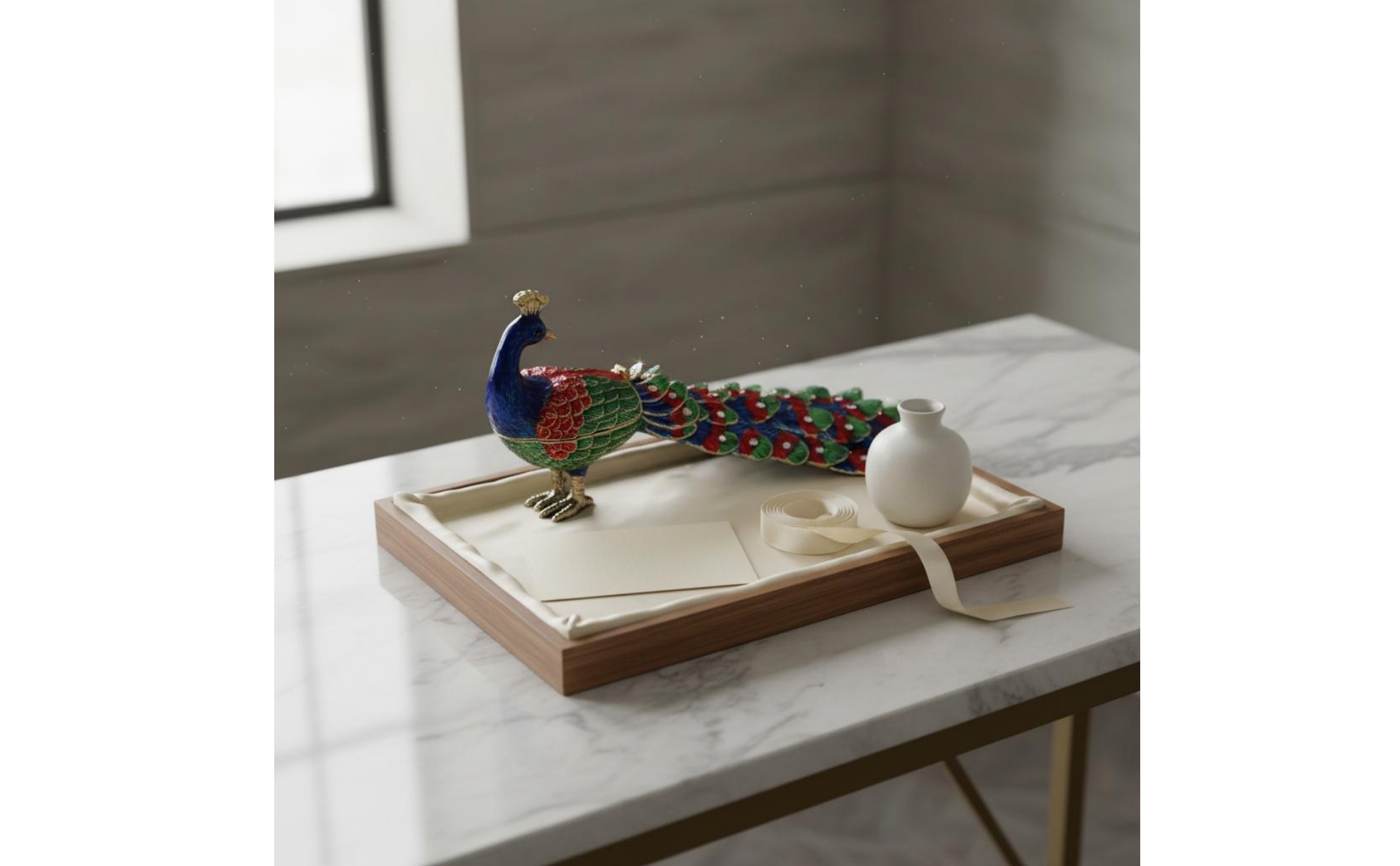 2 Pieces Peacock Decorative Figurine Enamel Finish Peacock Figurine Rhinestone