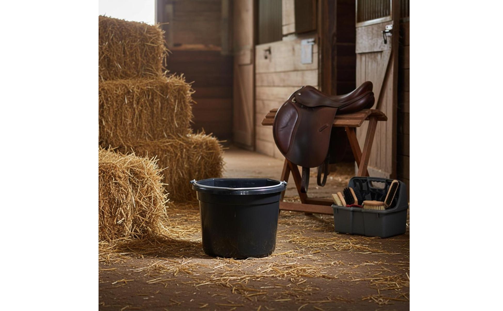 Flat Back Feed Pail Metal Handle Horse Water Pail Heavy Duty for Stable