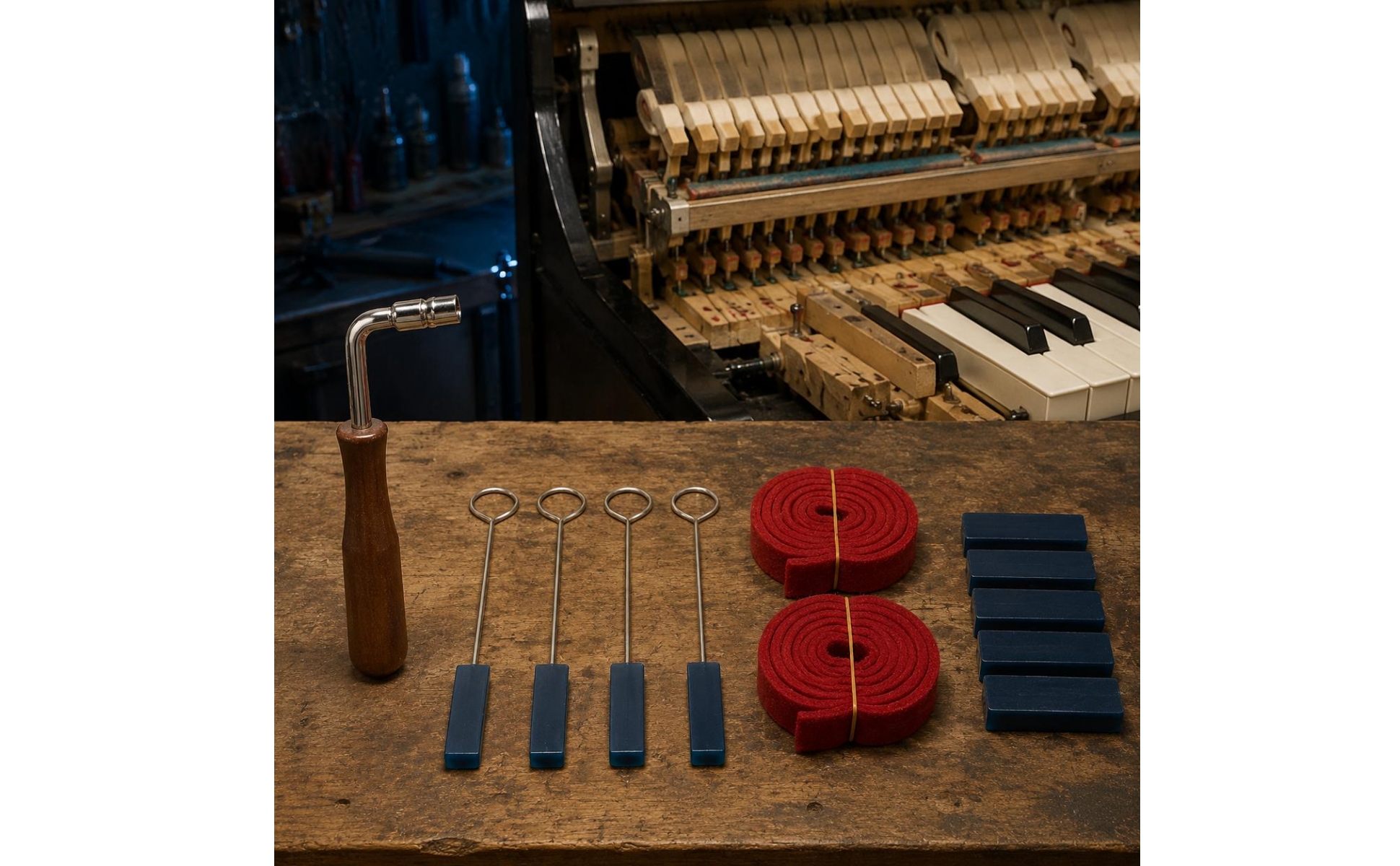 11 Pieces Piano Tuning Hammer Wooden Handle Piano Mute Block Set Right-Angled