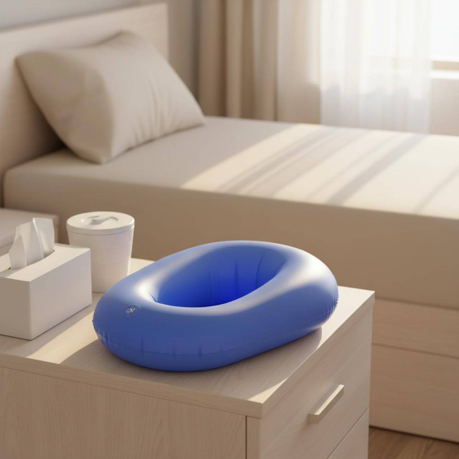 Aufblasbare Bettpfanne leicht zu reinigen Bettpfanne mit Pumpe oval für im Bett - Produktbild 1