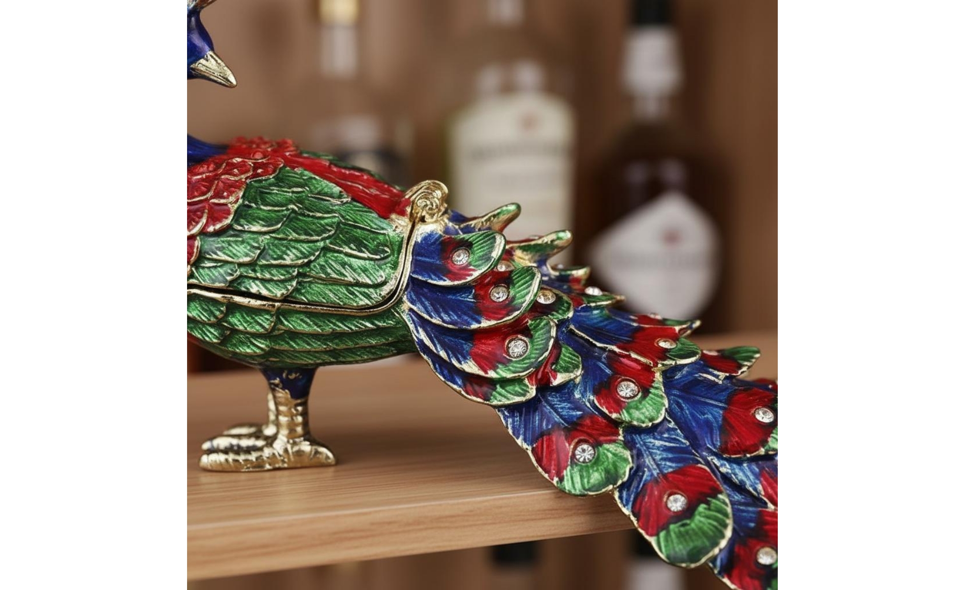 2 Stück Pfau Dekofigur handbemalt bunte Pfauenskulptur mit Strasssteinen