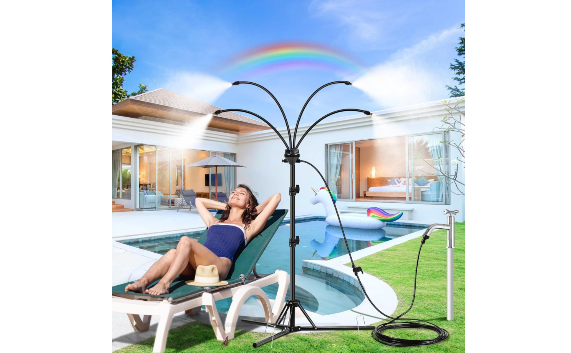Tripod Misting System Multi-Outlet Garden Misting Spray System Curved Arms