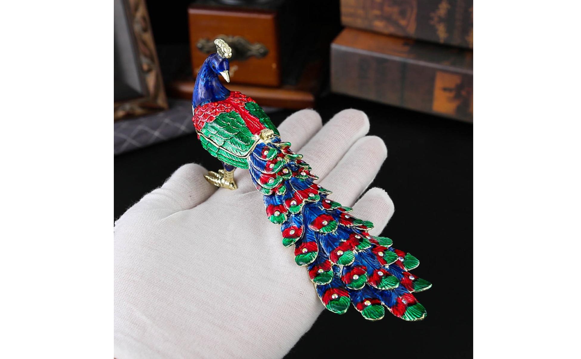2 Pieces Peacock Decorative Figurine Enamel Finish Peacock Figurine Rhinestone