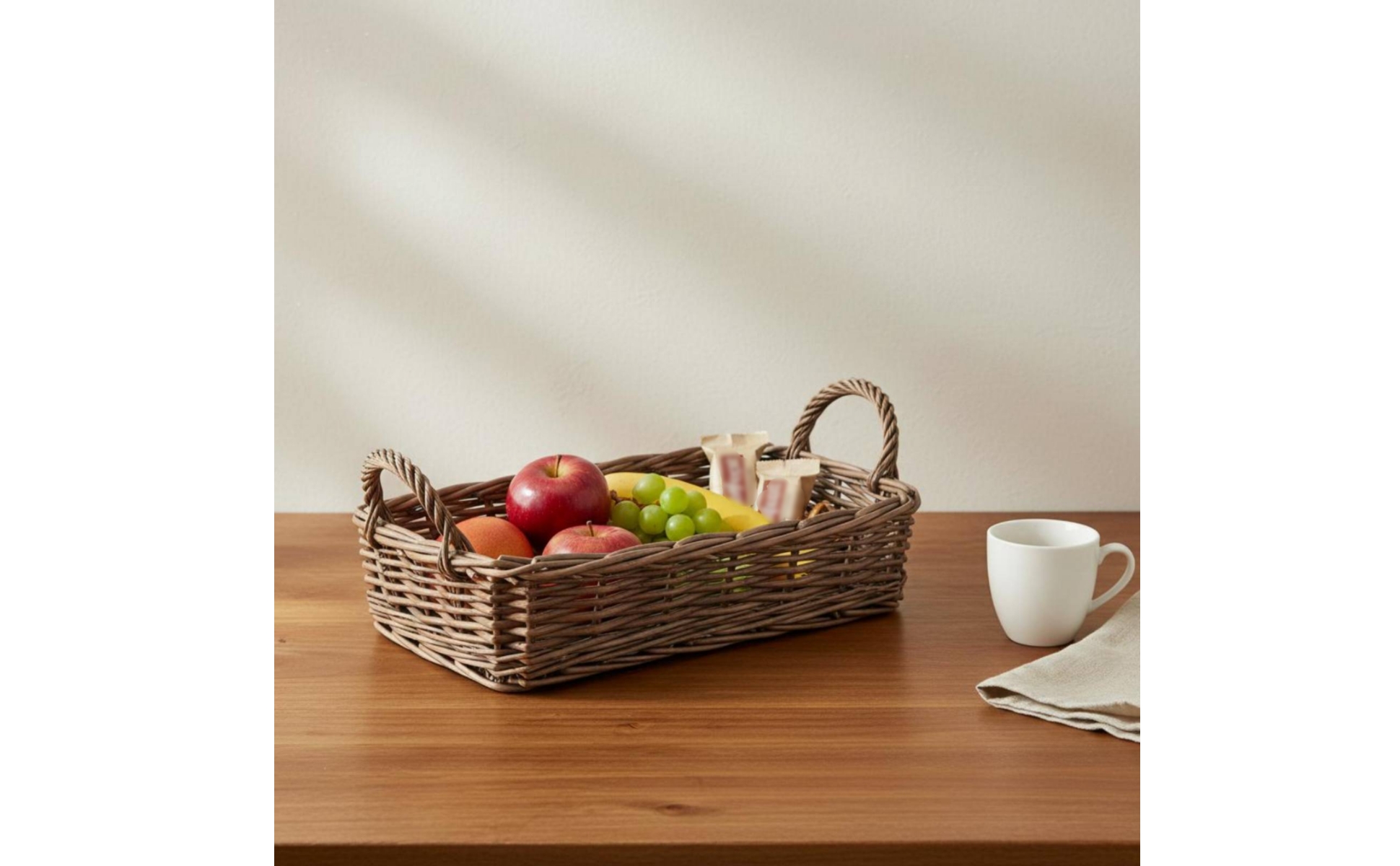 Rectangular Wicker Basket Shallow Rectangular Tray Basket Airy Weave for Desk